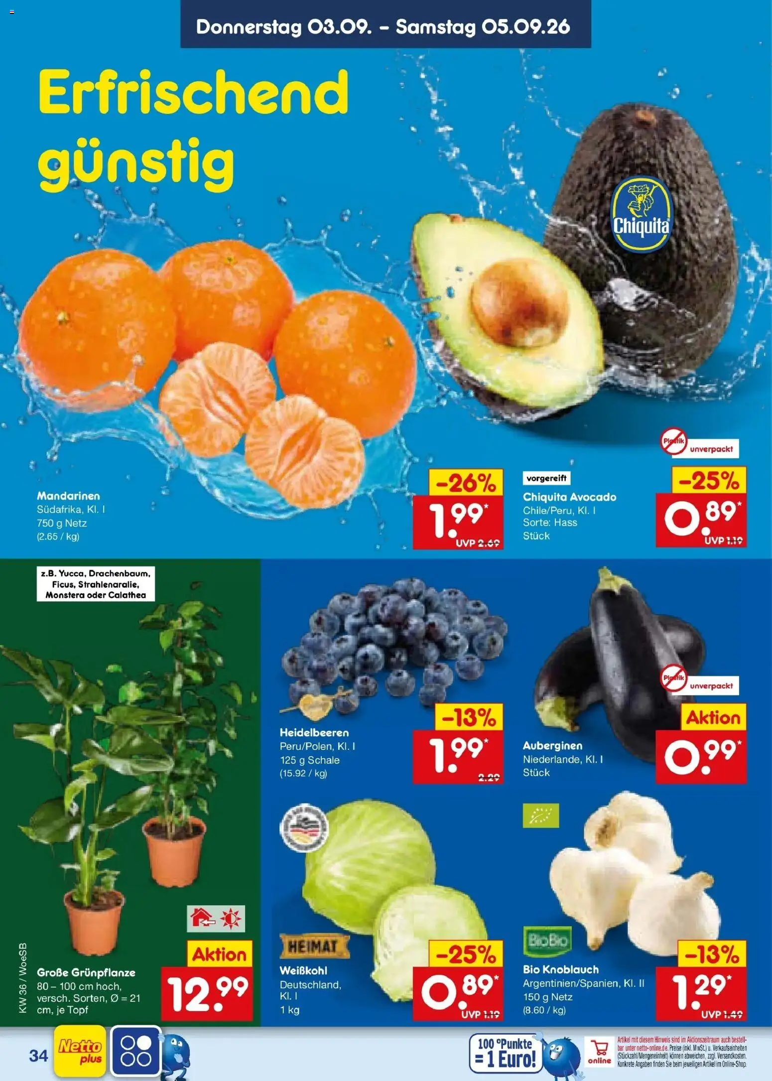Netto Marken-Discount Prospekt Gemmingen (ab 31.08.2026) » Angebote | Seite: 46 | Produkte: Mandarinen, Heidelbeeren, Avocado, Knoblauch