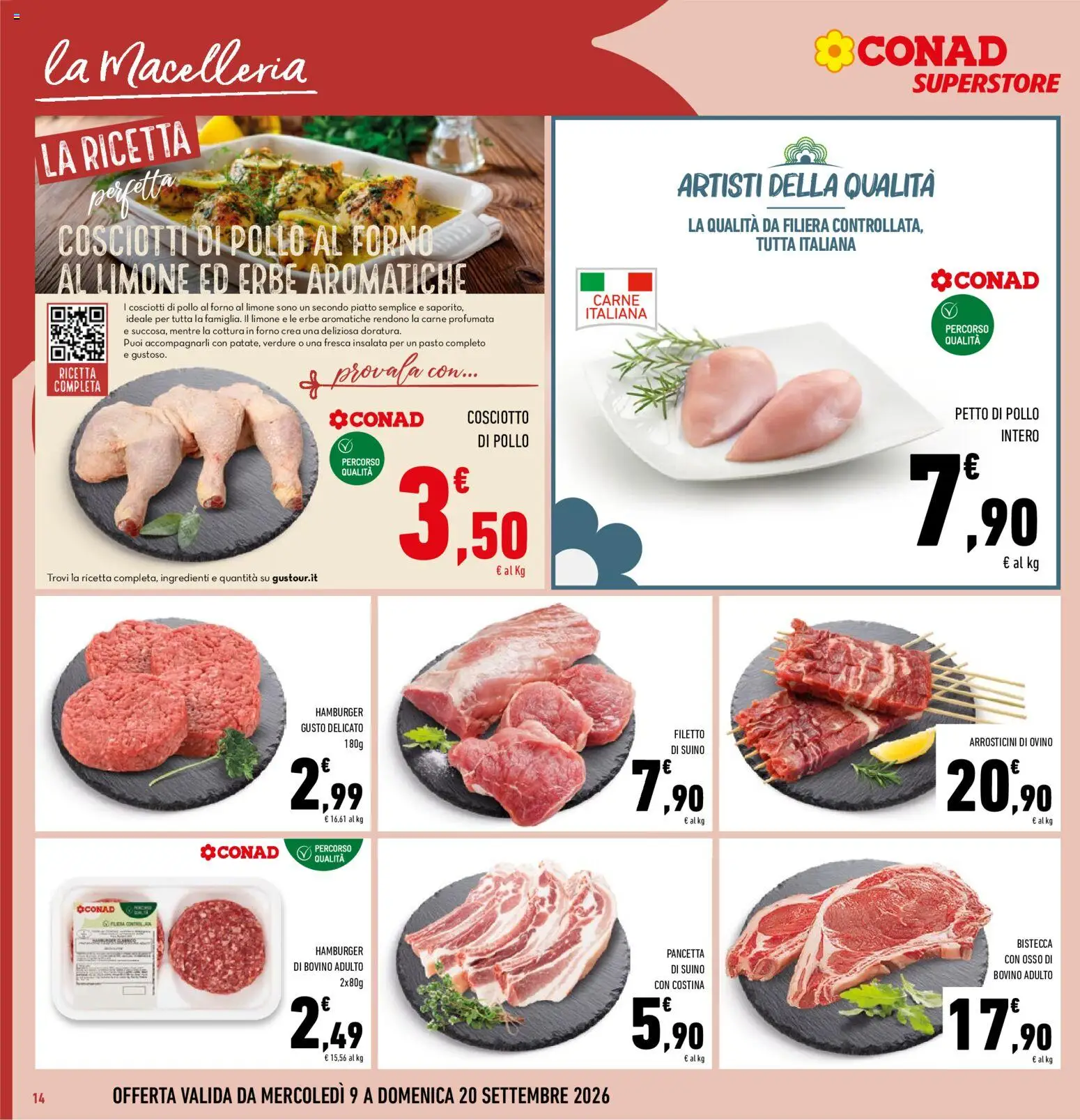 Volantino Conad del 09/09/2026 | Pagina: 14 | Prodotti: Petto di Pollo, Insalata, Limone, Arrosticini