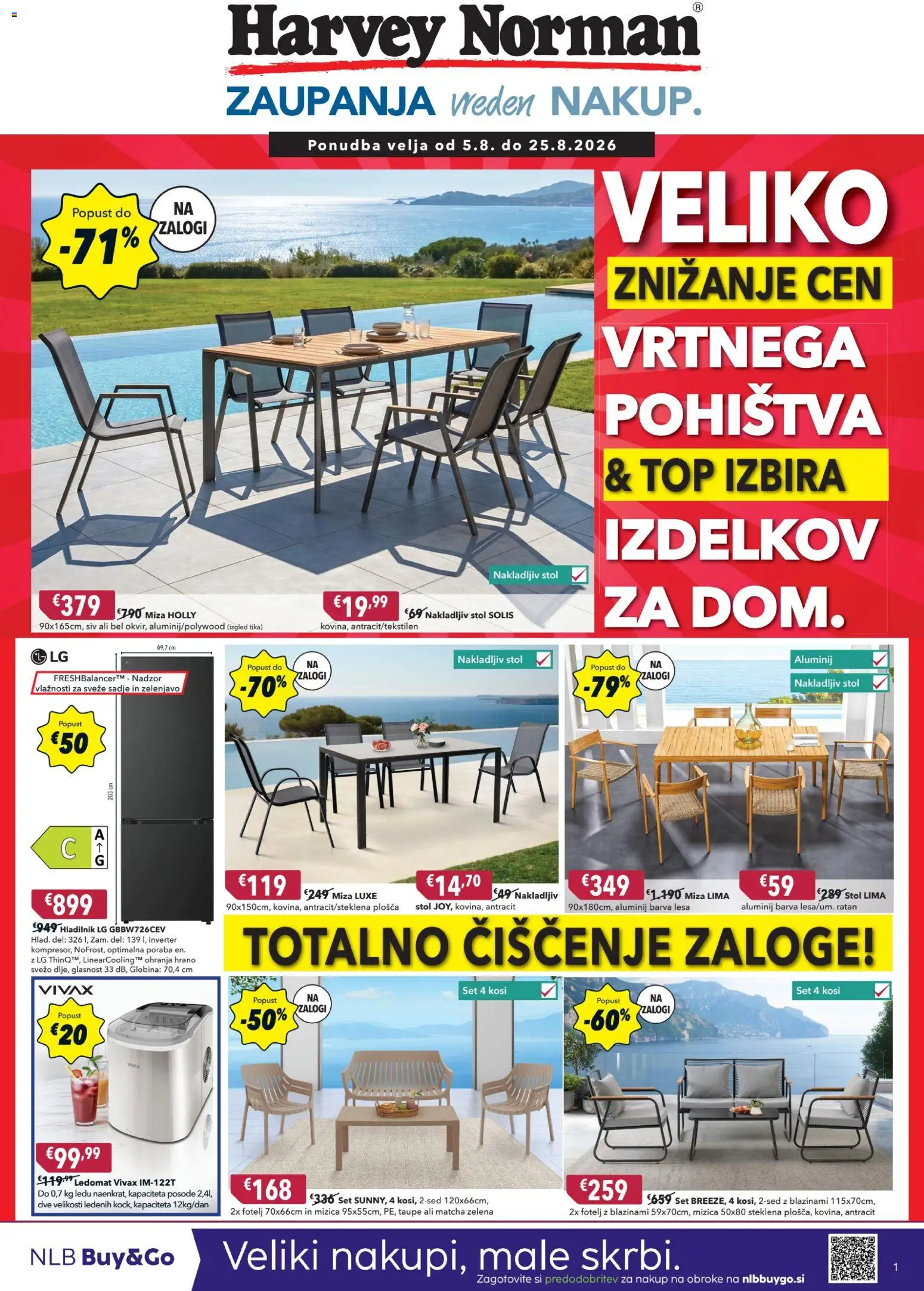 Novi Harvey Norman katalog ponudbe – veljaven od 05.08.2026 | Stran: 1 | Izdelki: Fotelj, Stol, Ledomat, Zelena