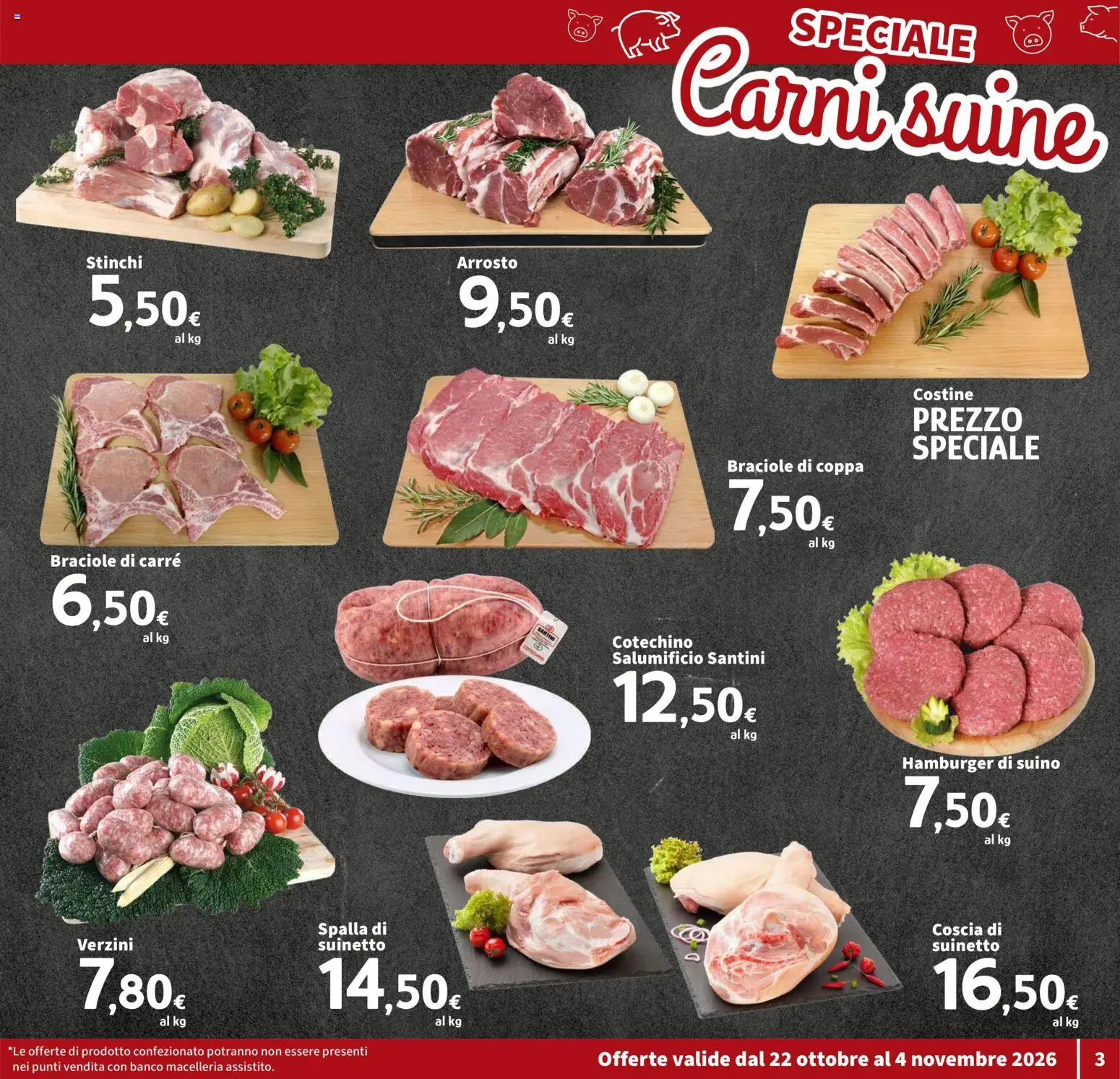 Volantino SIGMA del 22/10/2026 | Pagina: 3 | Prodotti: Arrosto, Spalla, Suino, Hamburger