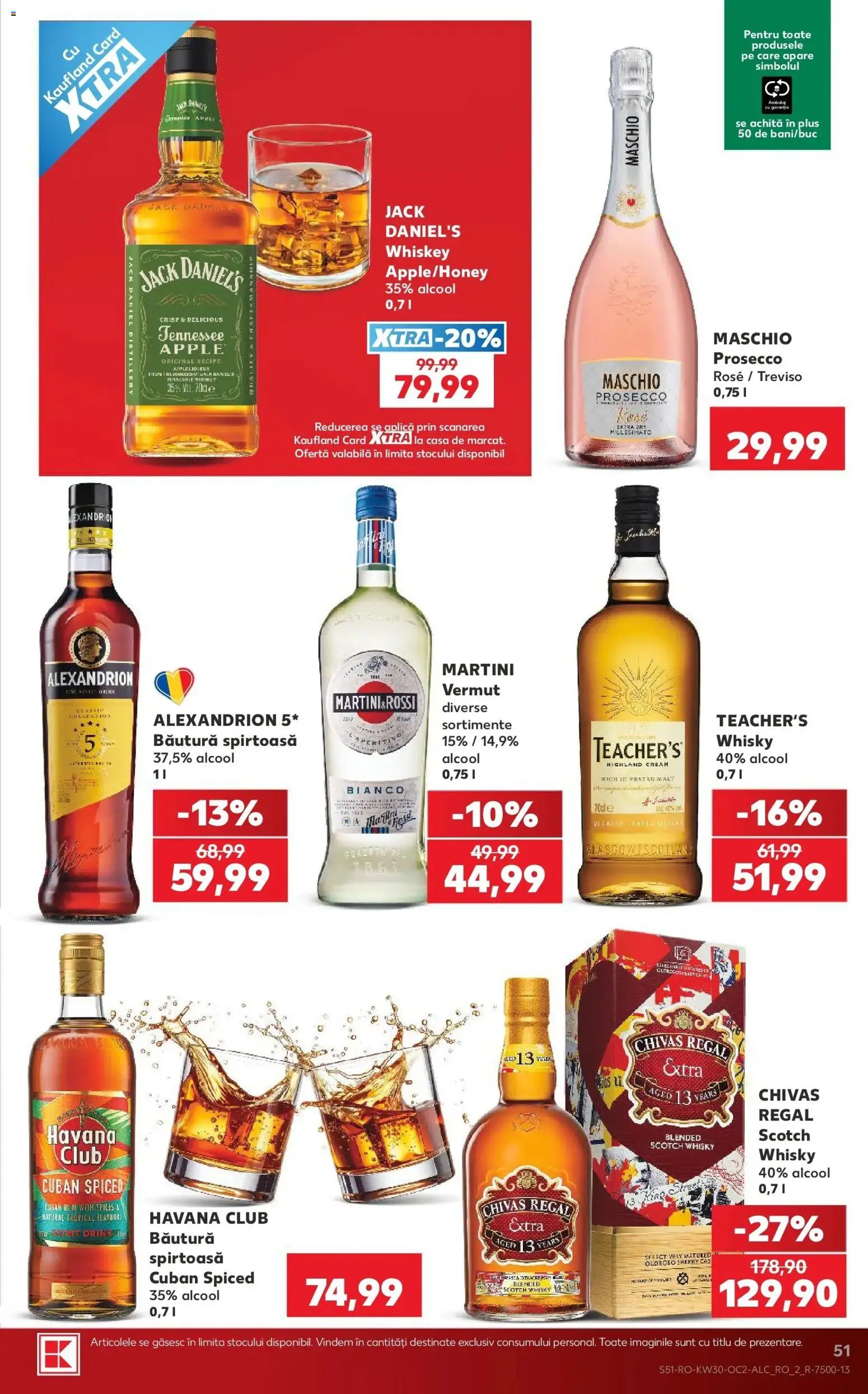 Noul catalog Kaufland – valabil de la 22.07.2026 | Pagină: 51 | Produse: Scotch Whisky, Martini, Prosecco, Whiskey