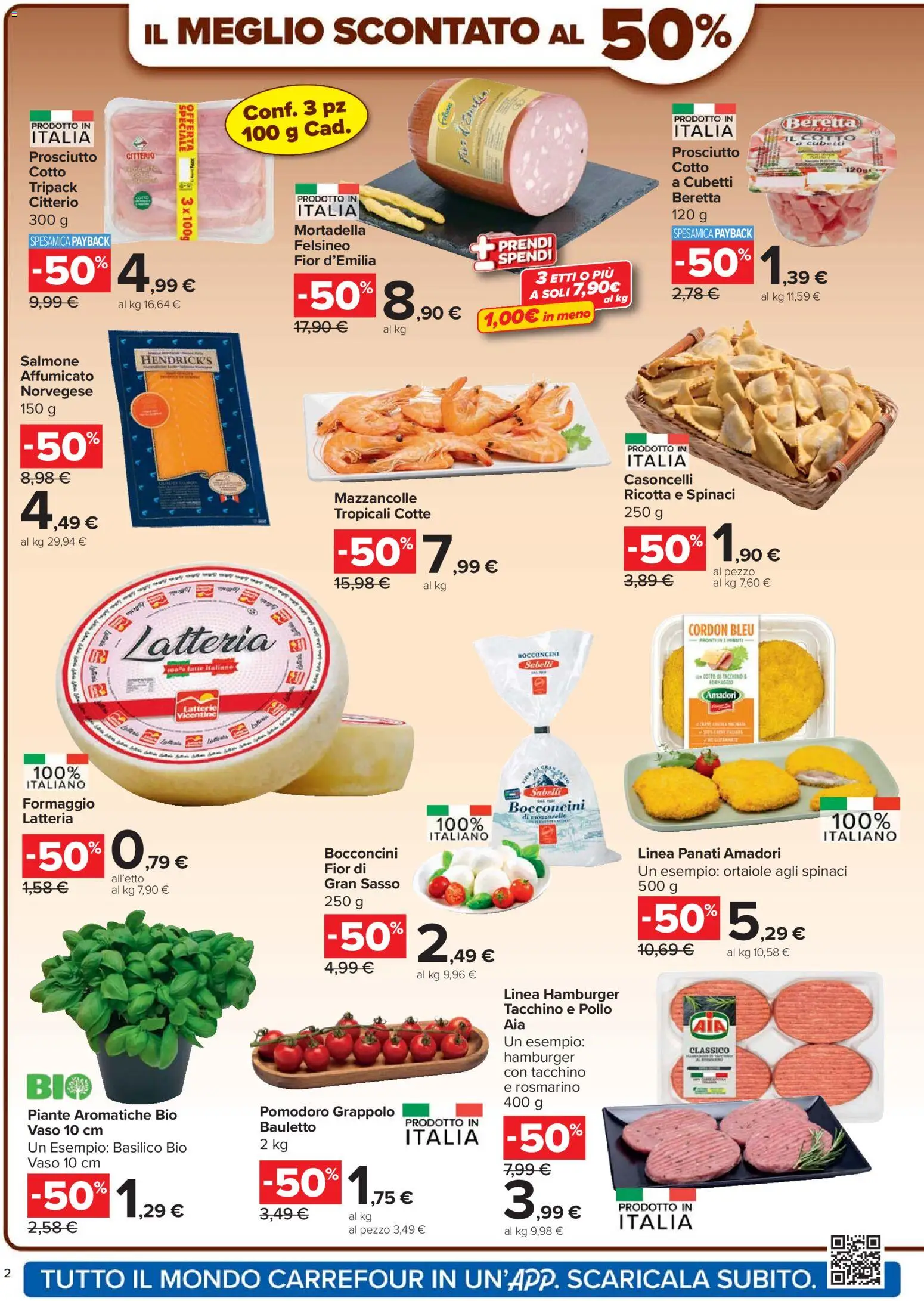 Volantino Carrefour del 07.04.2026 | Pagina: 2 | Prodotti: Salmone, Tacchino, Spinaci, Hamburger