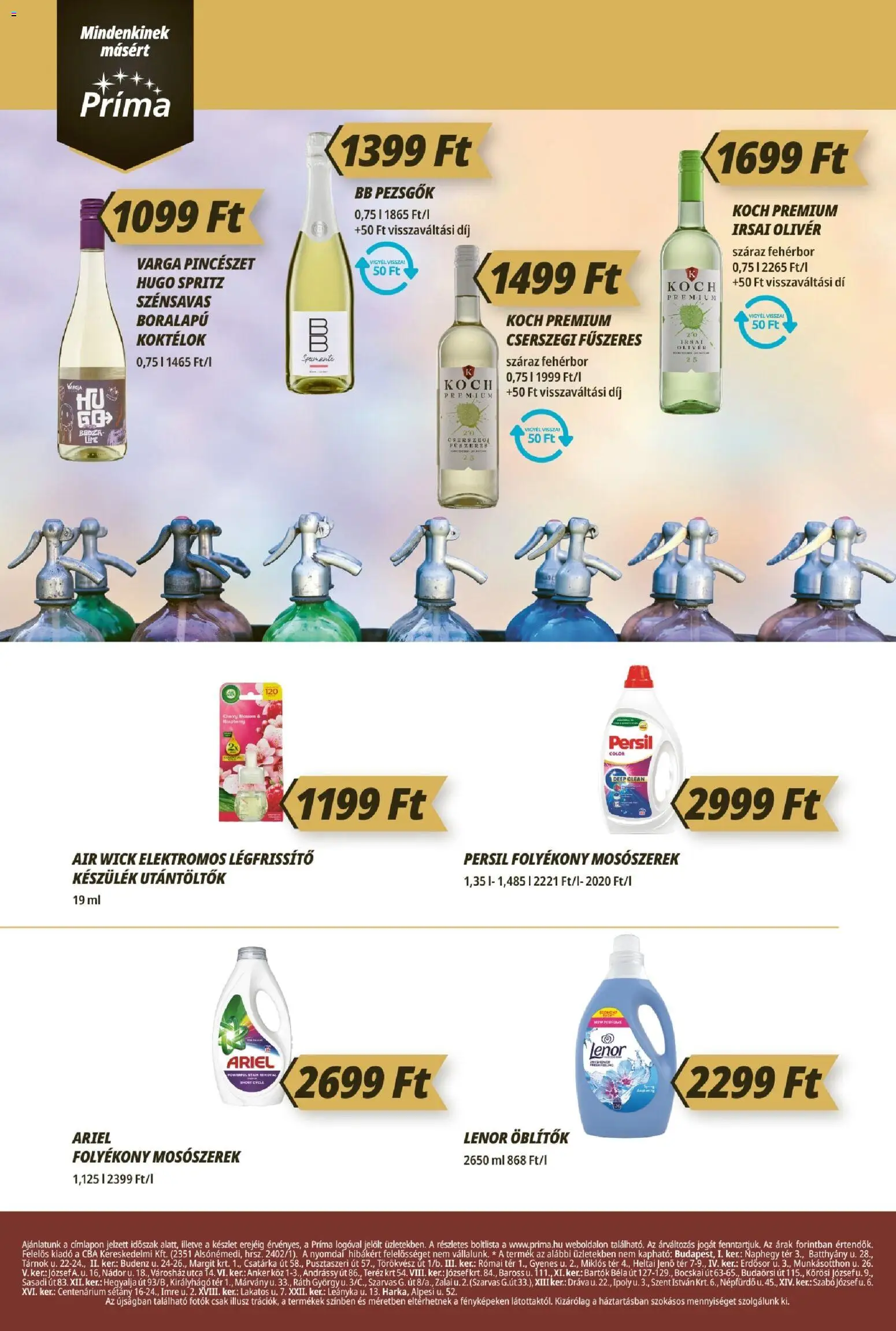 CBA Príma akciós ujság - amely érvényes a következő dátumtól: 2026.08.21. | Oldal: 12 | Termékek: Persil, Lenor, Mosószerek, Fehérbor