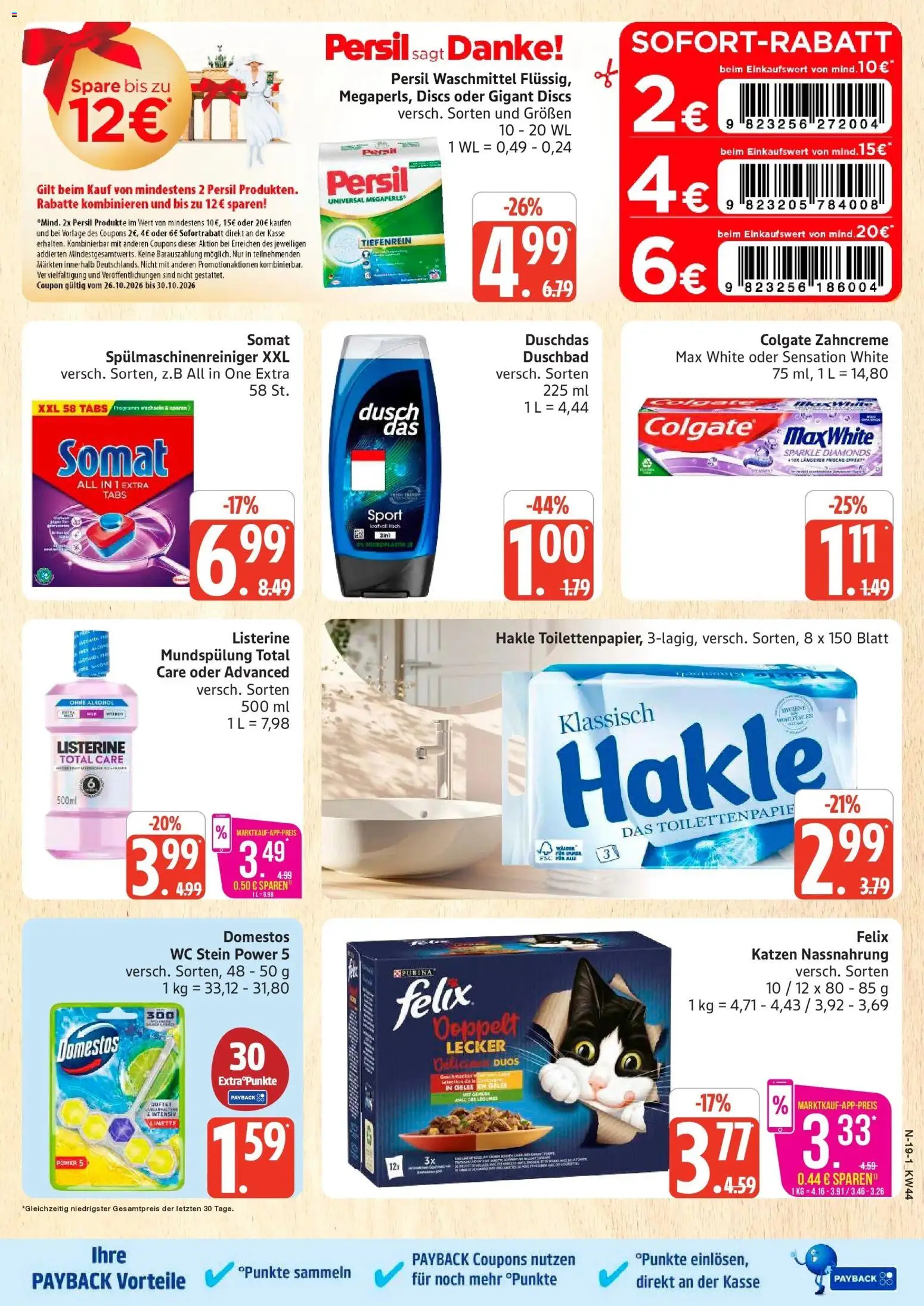 Marktkauf Prospekt Cuxhaven (ab 26.10.2026) » Angebote online | Seite: 19 | Produkte: Duschdas, Alkohol, Spülmaschinenreiniger, Persil