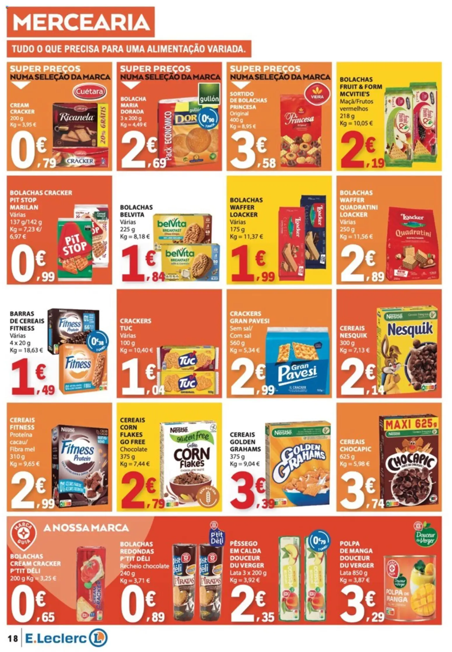 E.Leclerc folheto │ válido de 07.05.2026 | Página: 18 | Produtos: Bolachas, Sal, Chocolate, Cereais