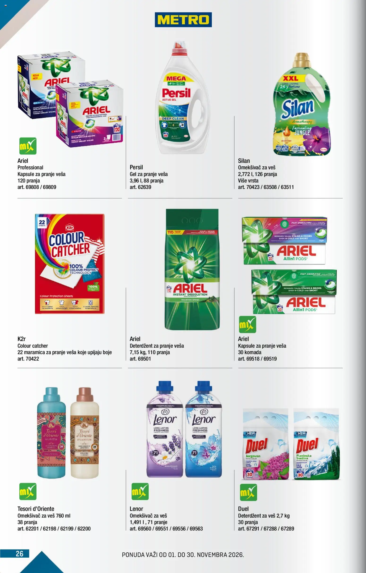 Metro katalog - važi od 01.11.2026 | Strana: 26 | Proizvode: Ariel, Lenor, Gel za pranje, Omekšivač za veš