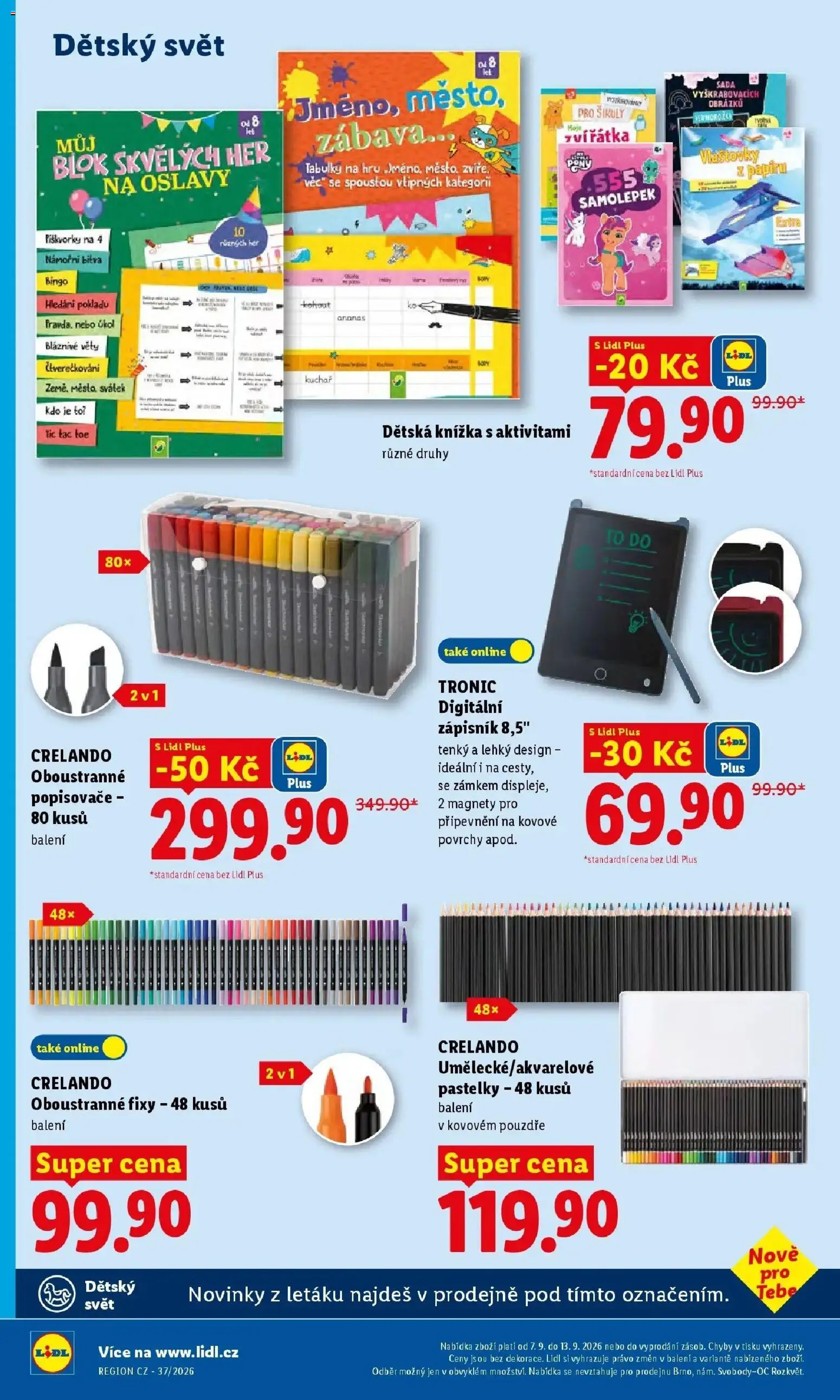 Lidl leták od 07.09.2026 - Nový akční leták | Strana: 10 | Produkty: Pastelky, Ananas, Notebook, Fixy