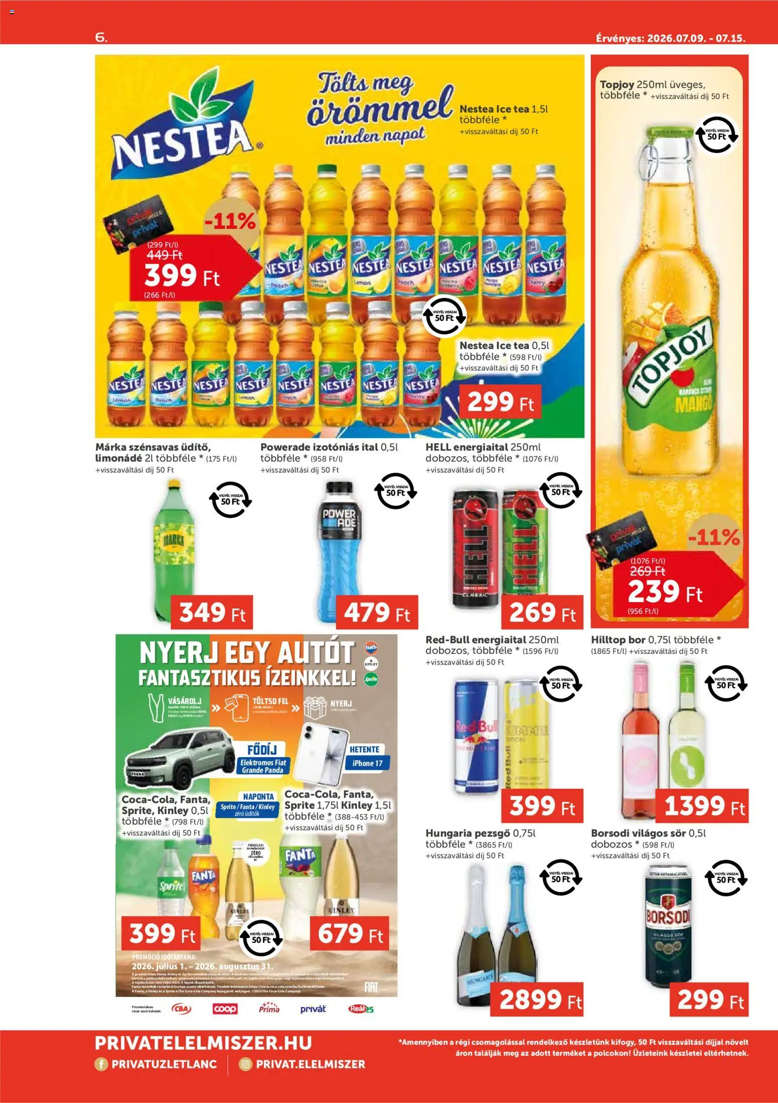 PRIVÁT akciós ujság - amely érvényes a következő dátumtól: 2026.07.09. | Oldal: 6 | Termékek: Fanta, Ice tea, Üdítők, Mangó