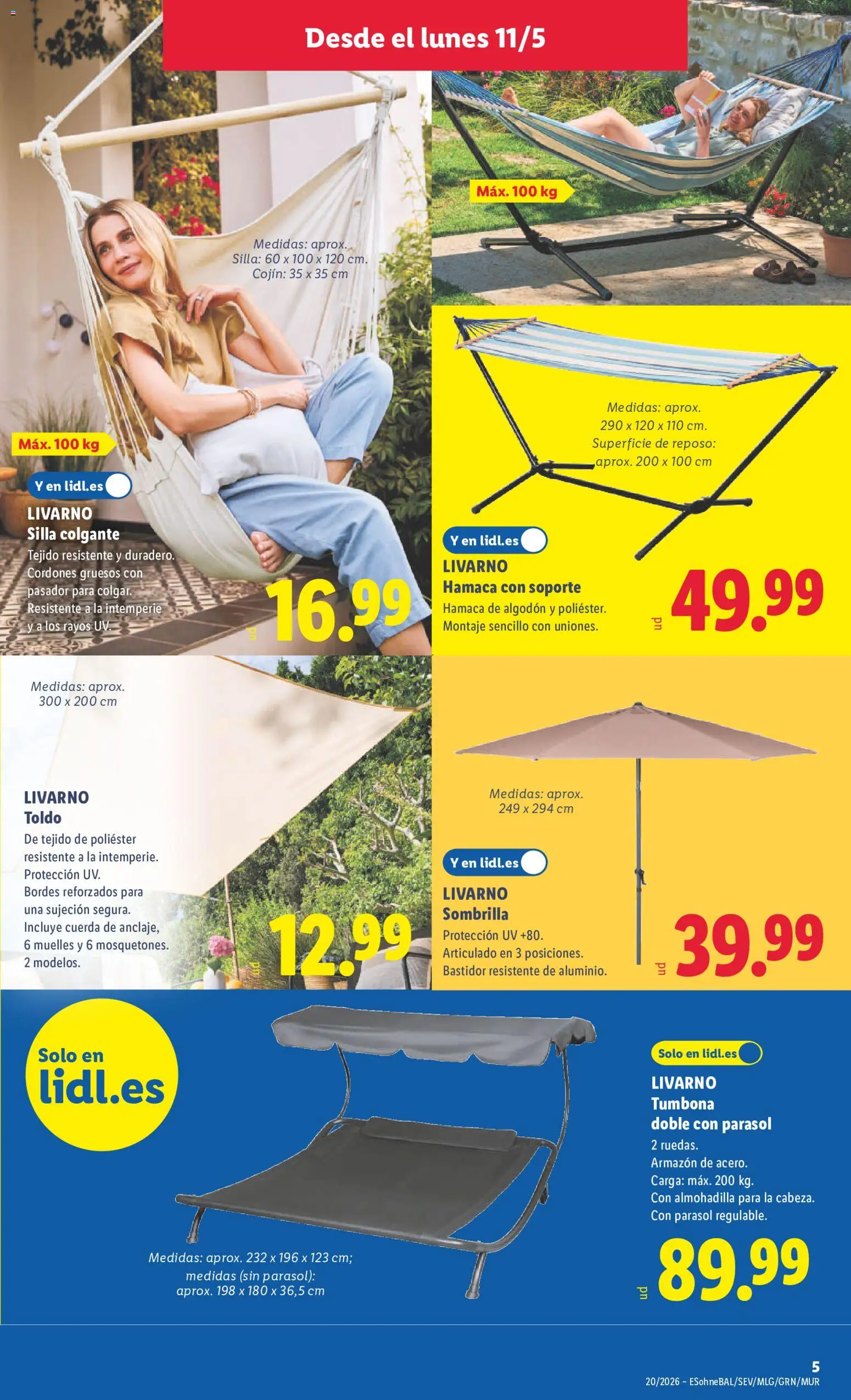 Lidl folleto de bazar │ válido desde el 11.05.2026 | Página: 13 | Productos: Sombrilla, Tumbona, Cojín, Silla