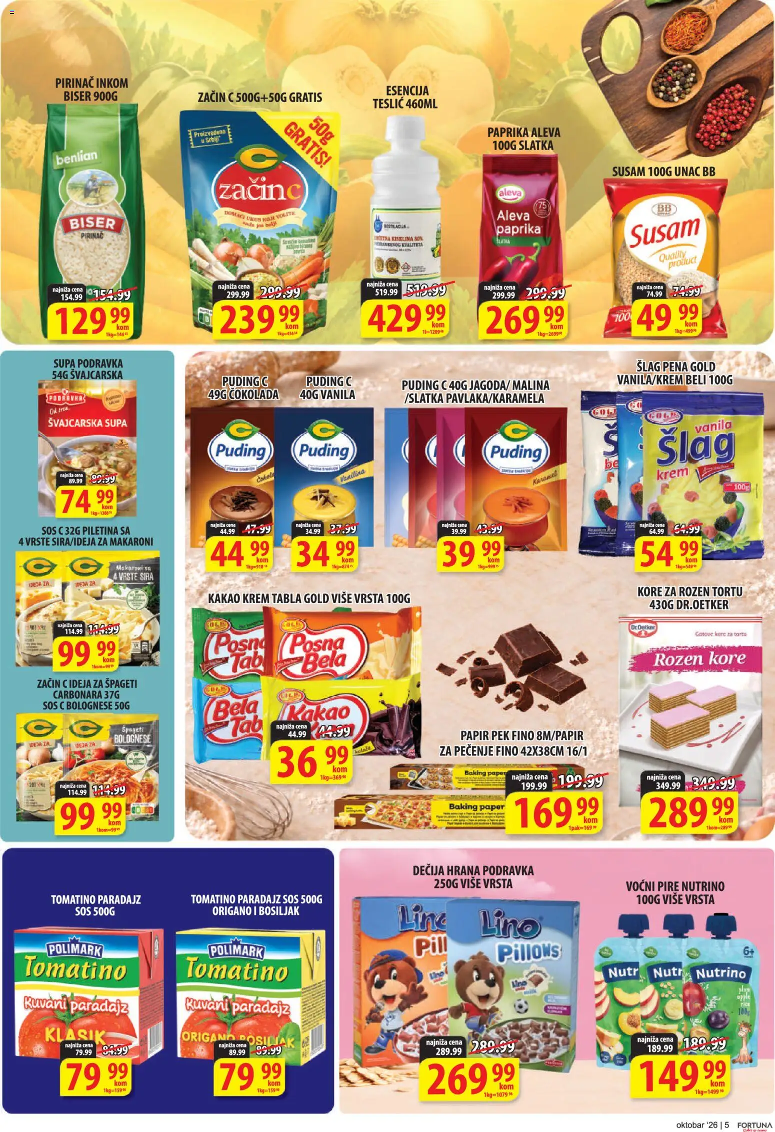 Fortuna Market katalog - važi od 09.10.2026 | Strana: 5 | Proizvode: Puding, Kore za tortu, Sos, Krem