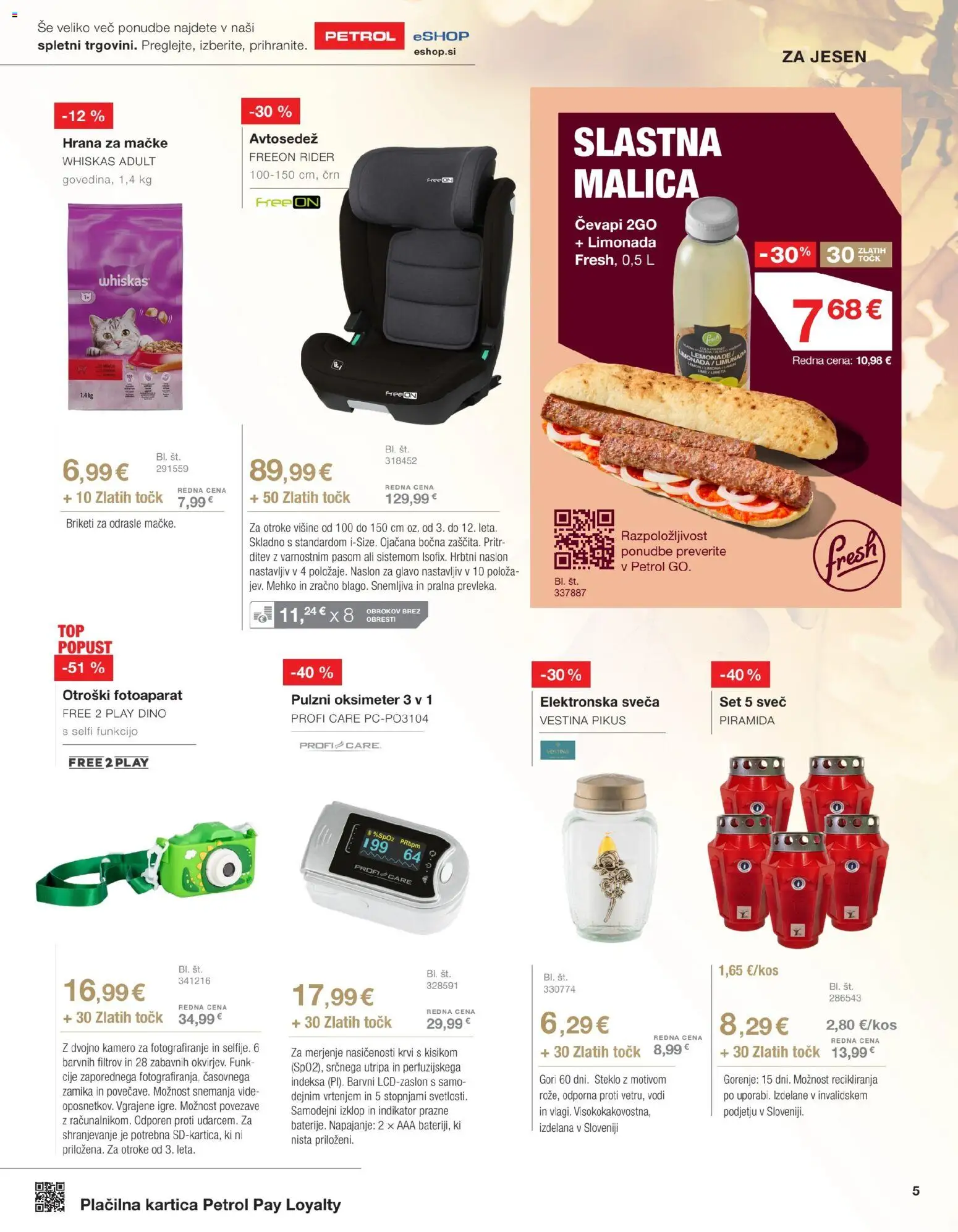 Novi Petrol katalog ponudbe – veljaven od 01.09.2026 | Stran: 5 | Izdelki: Hrana za mačke, Sveča, Limonada, Briketi