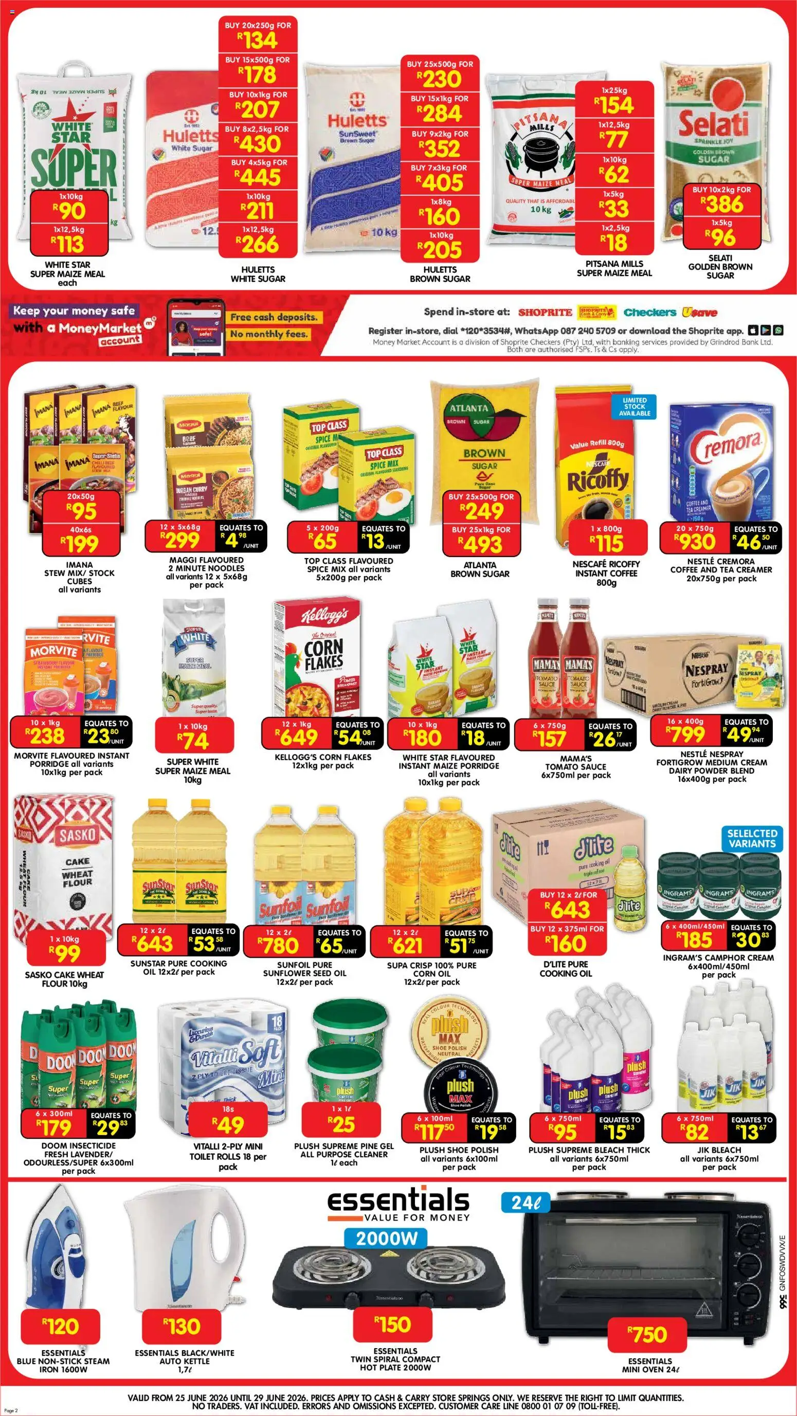 New Shoprite catalogue – valid from 25/06/2026 | Page: 2 | Products: Flour, Plate, Maize meal, Coffee