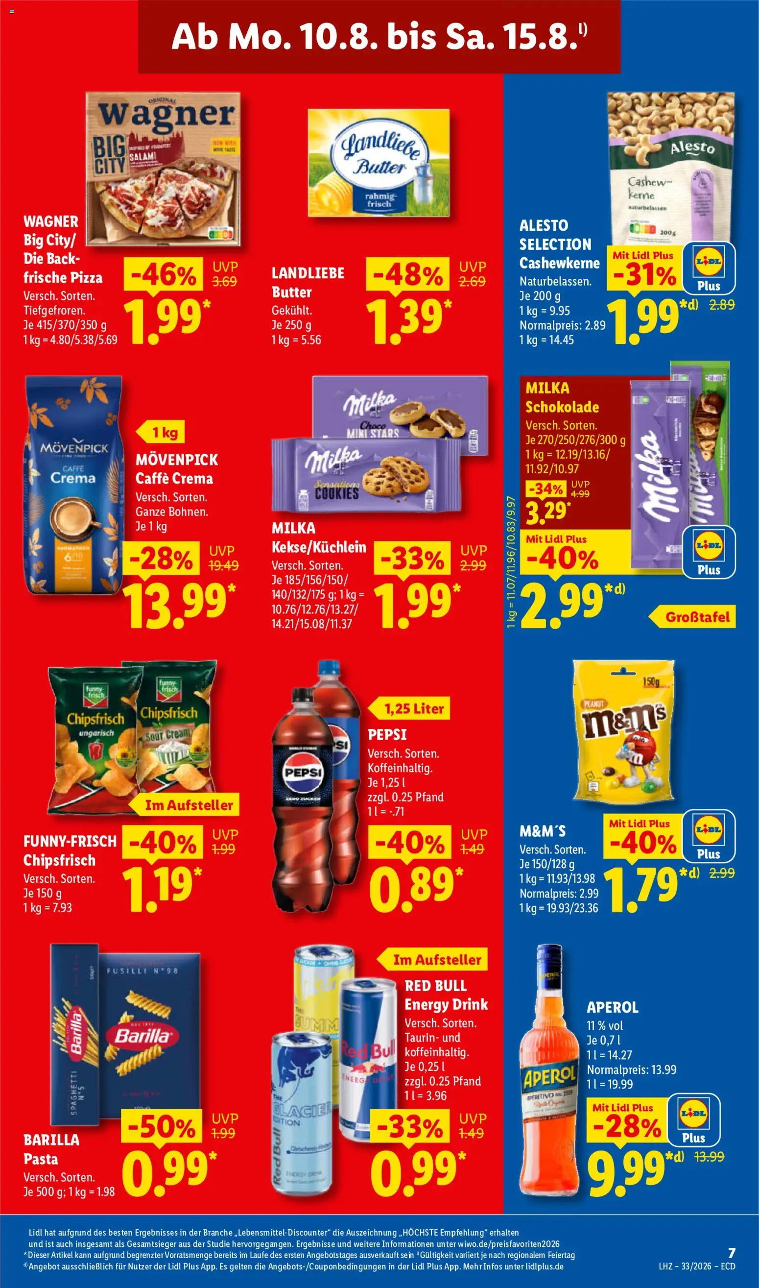 Lidl Německo leták od 10.08.2026 | Strana: 19 | Produkty: Pizza, Cookies, Aperol, Caffè crema