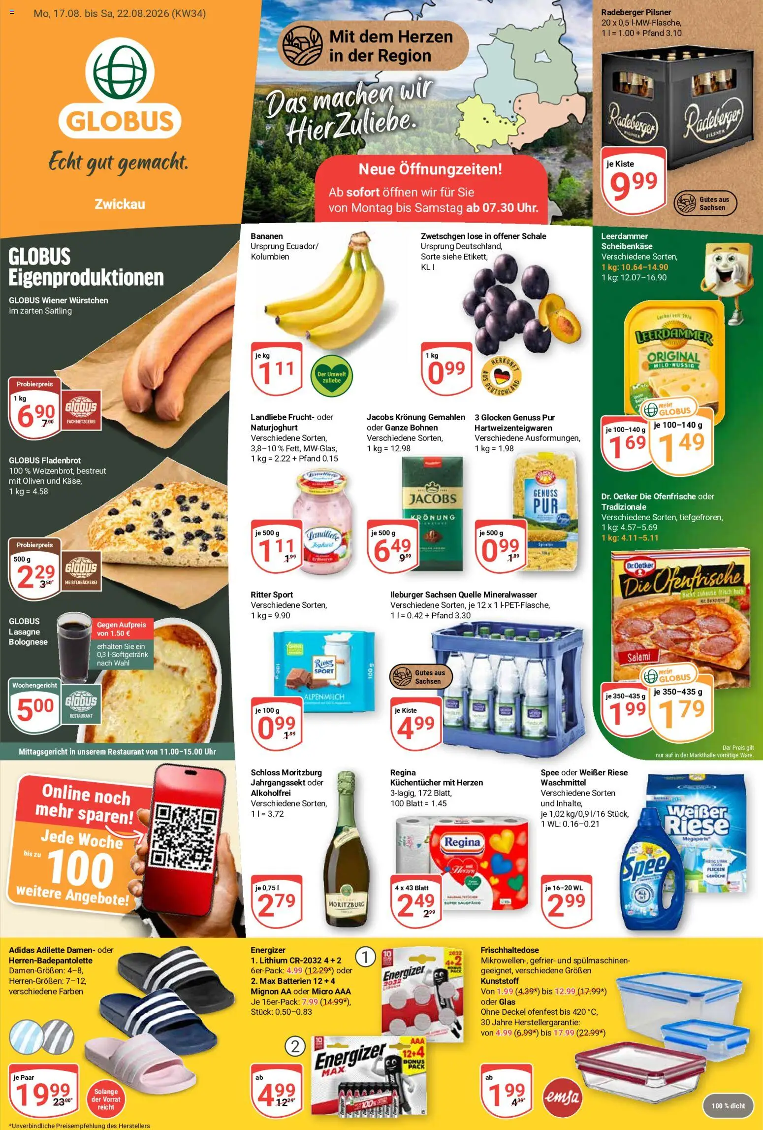 Globus Prospekt Zwickau – gültig ab 17.08.2026 | Seite: 3 | Produkte: Wiener wurstchen, Zwetschgen, Ofenfrische, Uhr