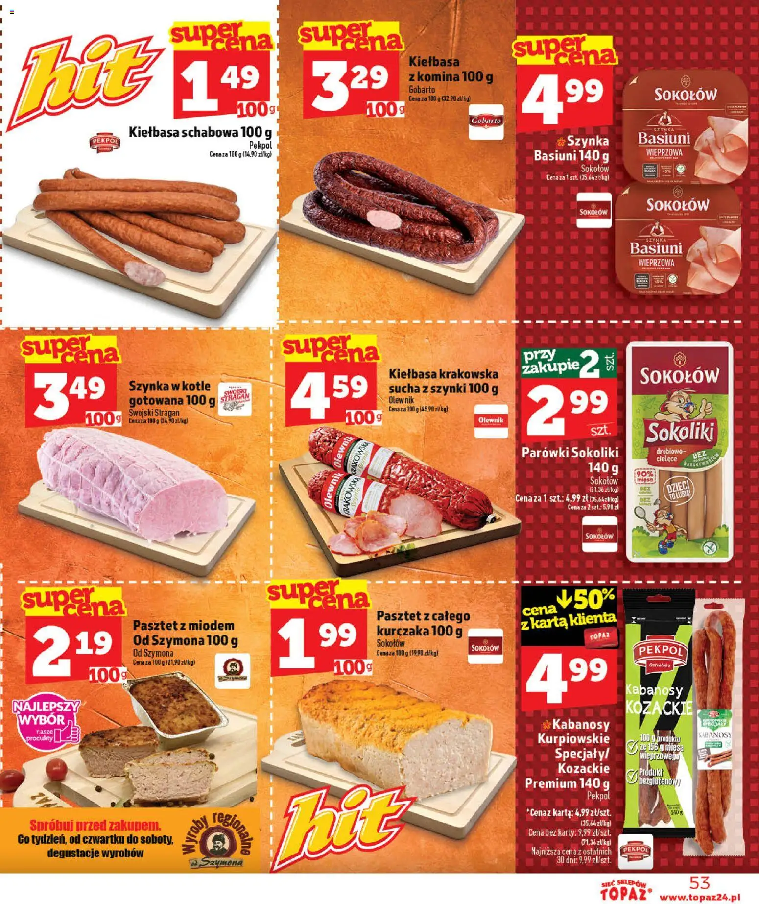 Topaz gazetka - Otwarcie Stoczek Łukowski od 30.05.2026 | Strona: 53 | Produkty: Kiełbasa, Kabanosy, Parówki, Kiełbasa krakowska