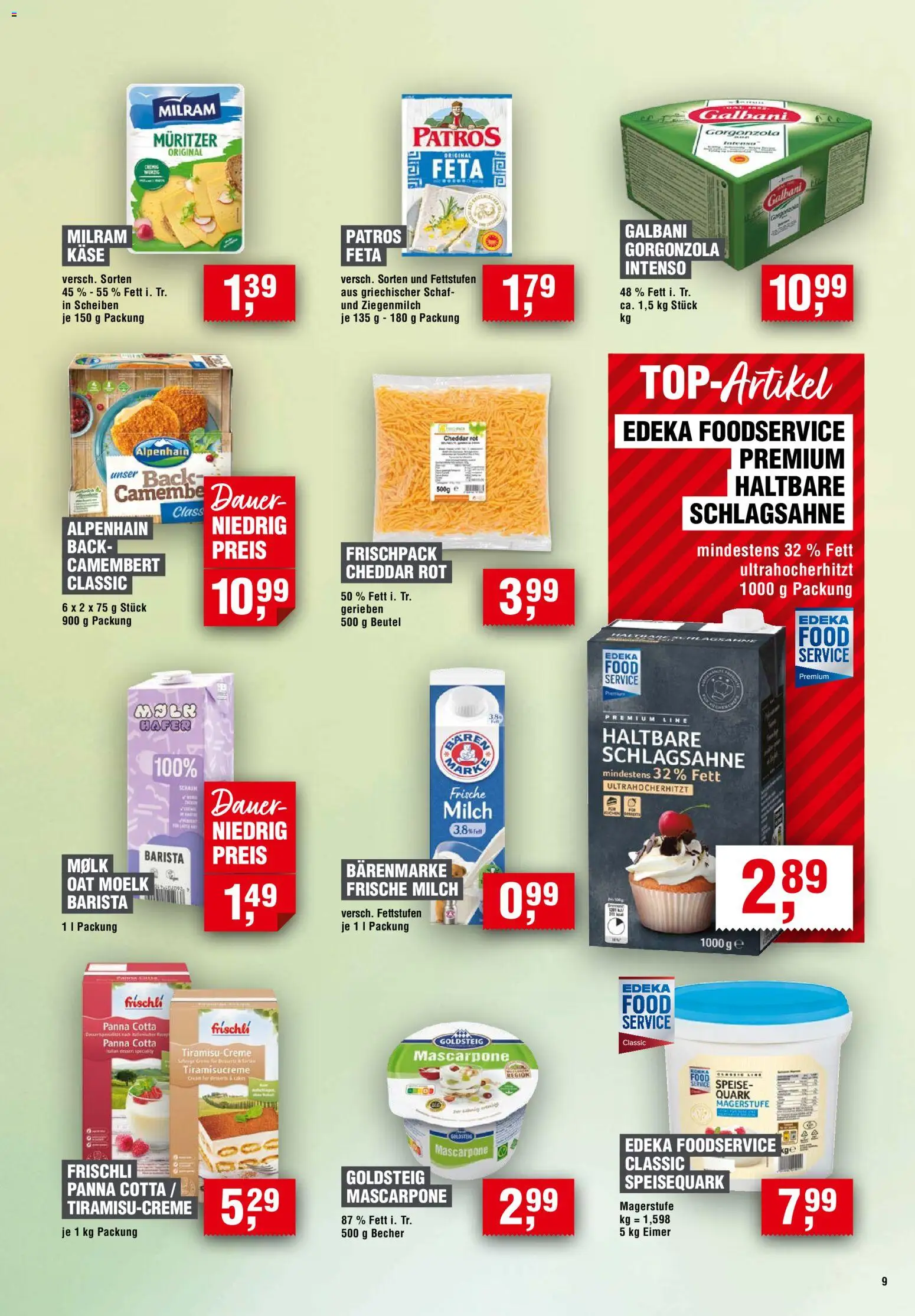 Handelshof Prospekt – gültig ab 01.10.2026 | Seite: 9 | Produkte: Schlagsahne, Mascarpone, Camembert, Speisequark