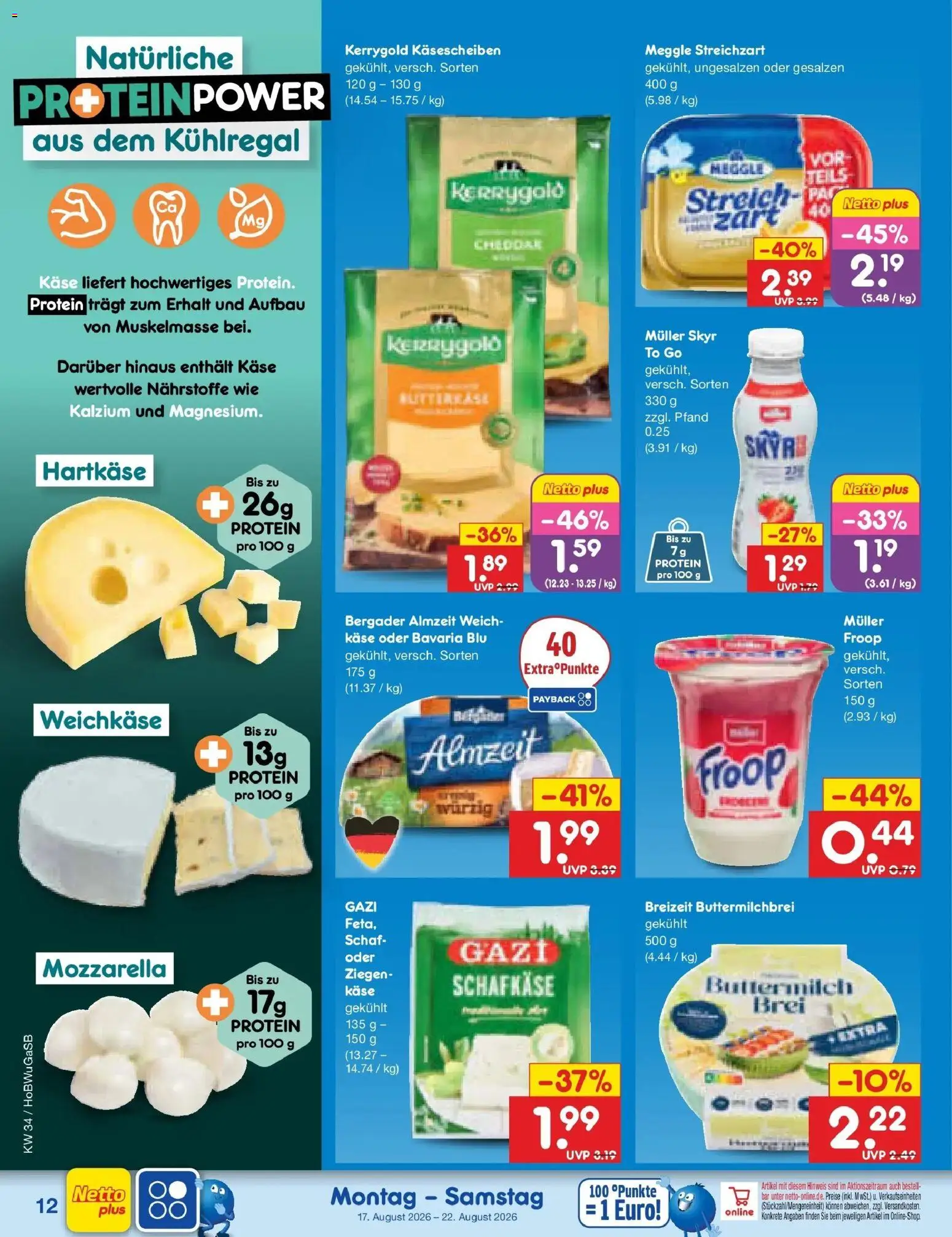 Netto Marken-Discount Prospekt Bremen-Lesum – gültig ab 17.08.2026 | Seite: 16 | Produkte: Buttermilch, Feta, Käse, Mozzarella
