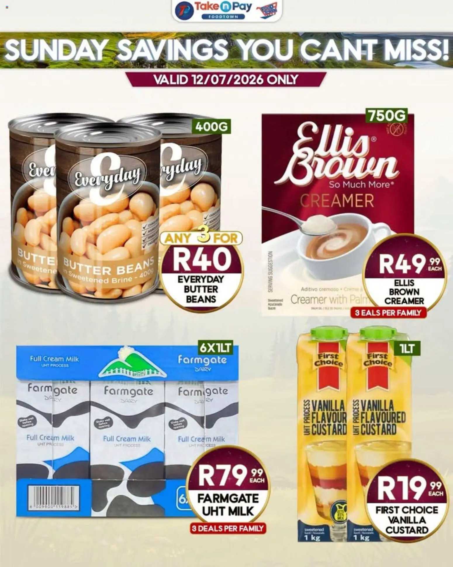 New Take n Pay catalogue – valid from 12/07/2026 | Page: 5 | Products: Custard, Beans, Milk, Butter