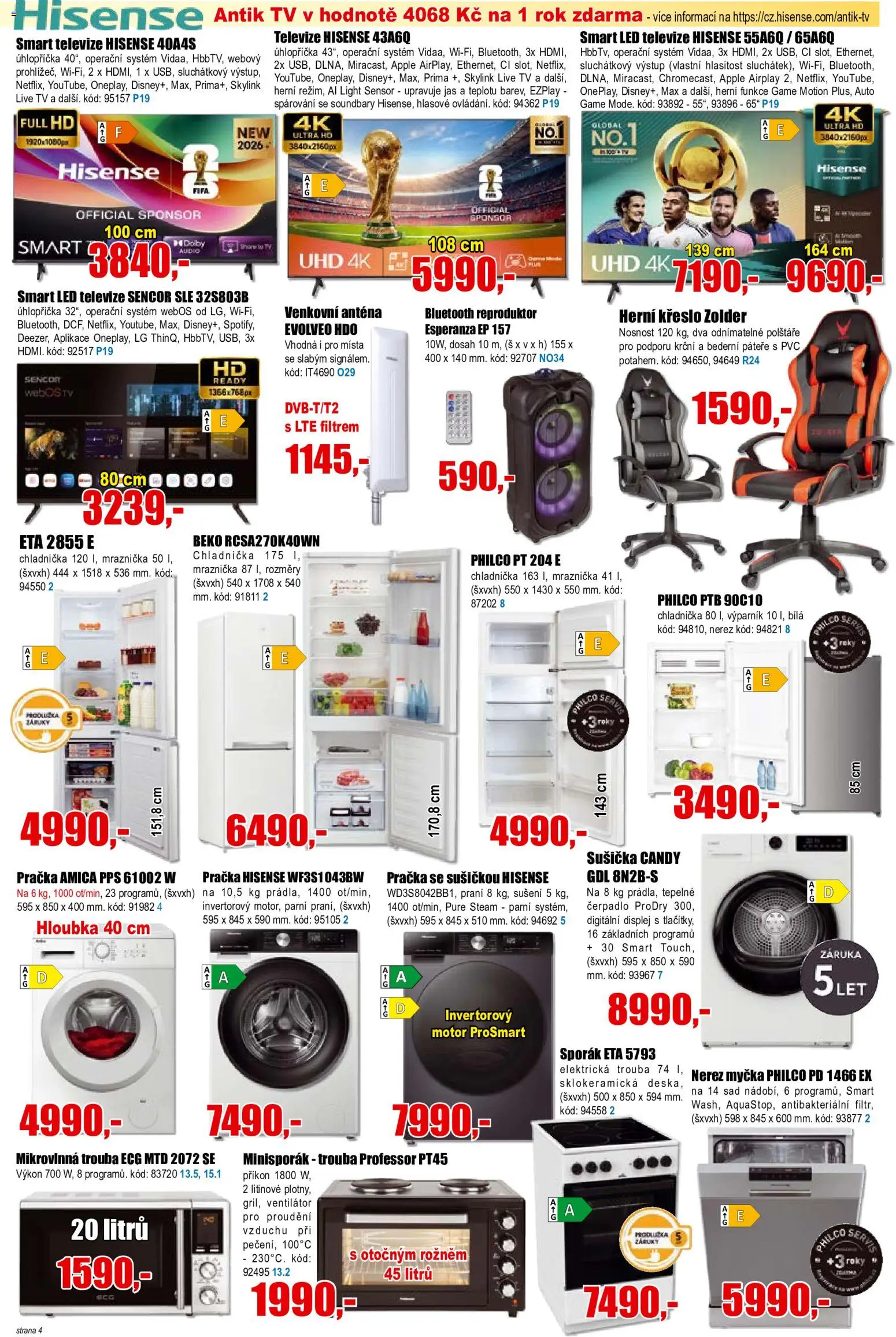 Eva supermarket leták od 24.06.2026 | Strana: 4 | Produkty: Polštáře, Pračka, Chladnička, Mikrovlnná trouba