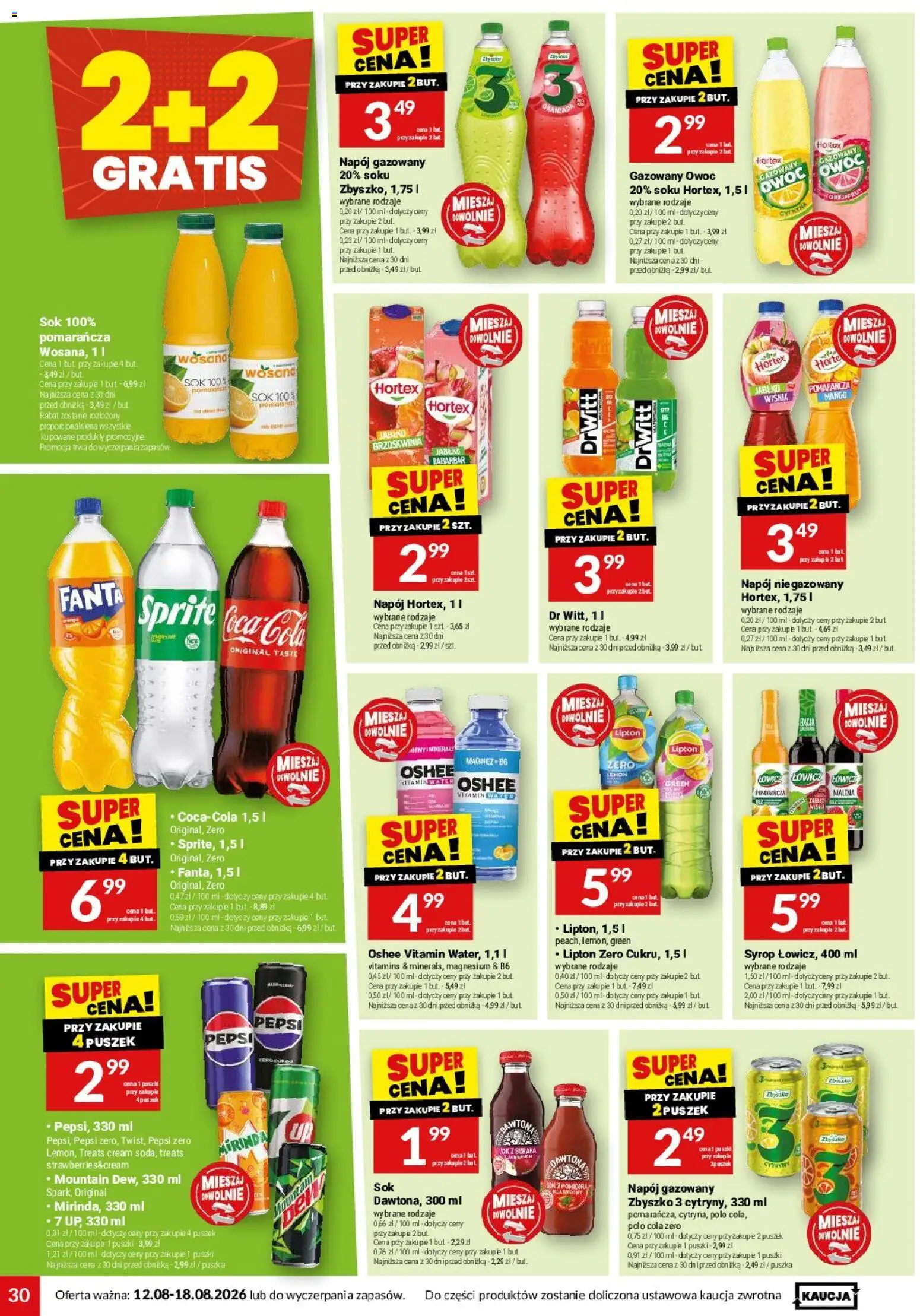 Twój Market gazetka od 12.08.2026 | Strona: 30 | Produkty: Coca cola, Oshee, Fanta, Sok