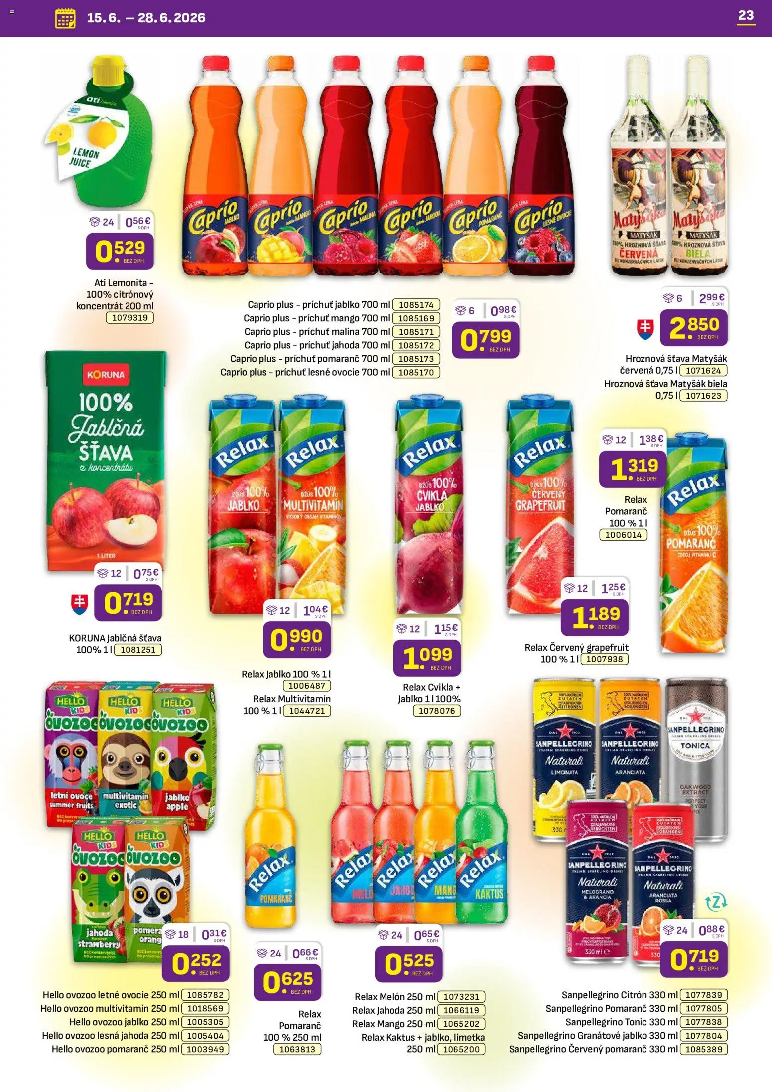 Nové Libex akcie – leták je platný od 15.06.2026 | Strana: 23 | Produkty: Limetka, Džús, Apple, Mango
