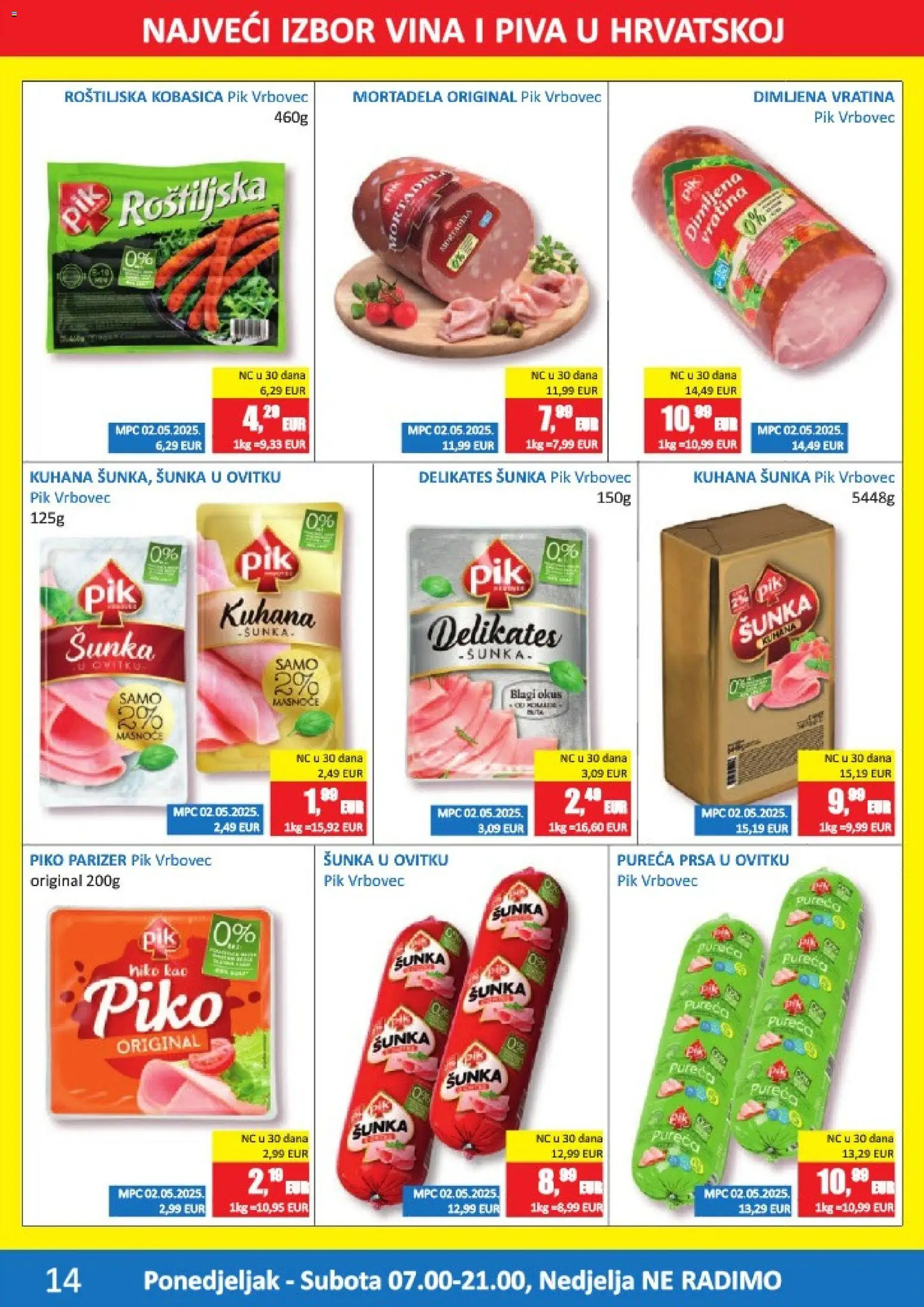 Vrutak katalog | vrijedi od 11.05.2026 | Stranica: 14 | Proizvodi: Šunka, Mortadela, Kobasica, Parizer