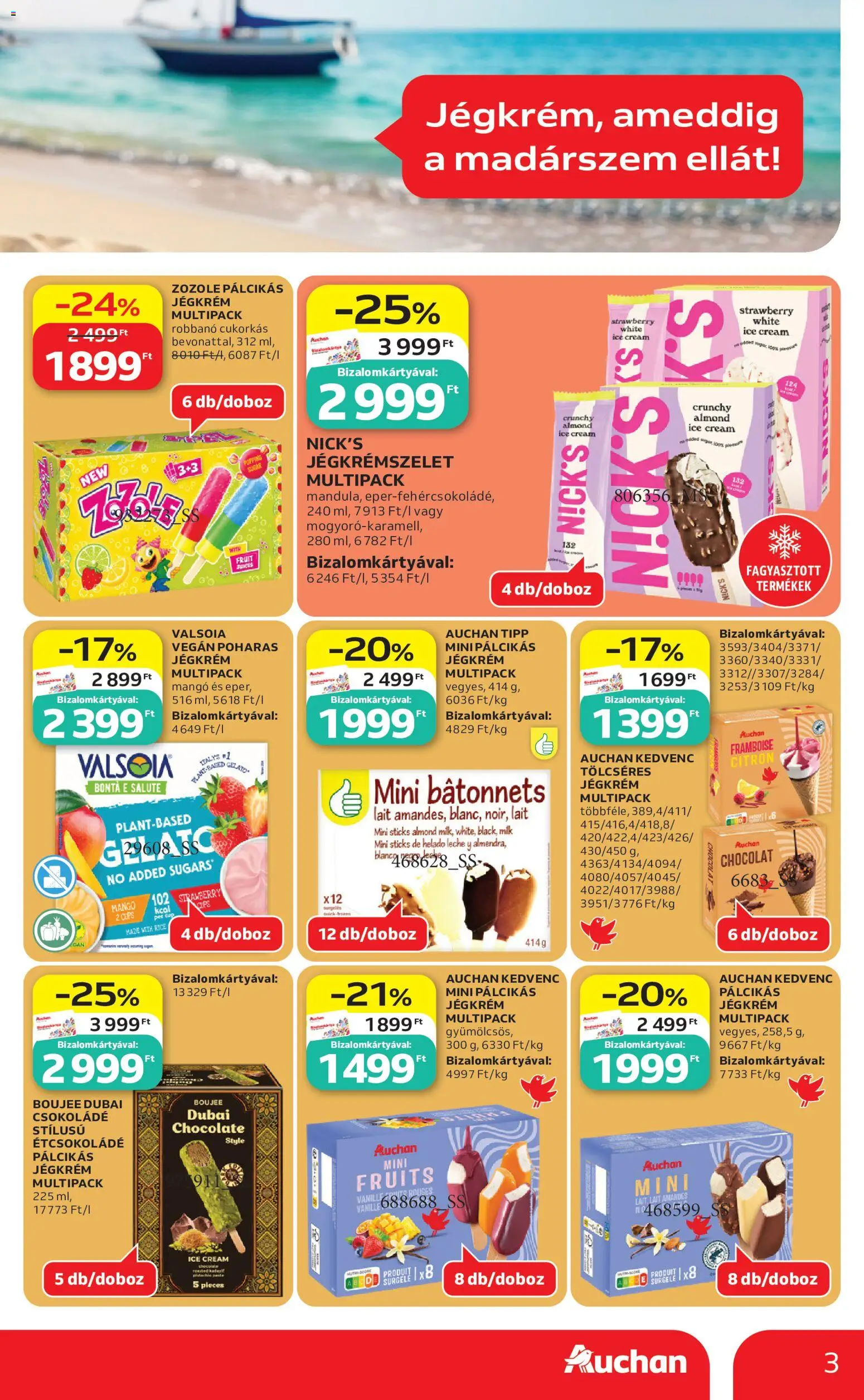 Auchan akciós ujság - amely érvényes a következő dátumtól: 18.06.2026 | Oldal: 3 | Termékek: Étcsokoládé, Csokoládé, Vegán, Jégkrém
