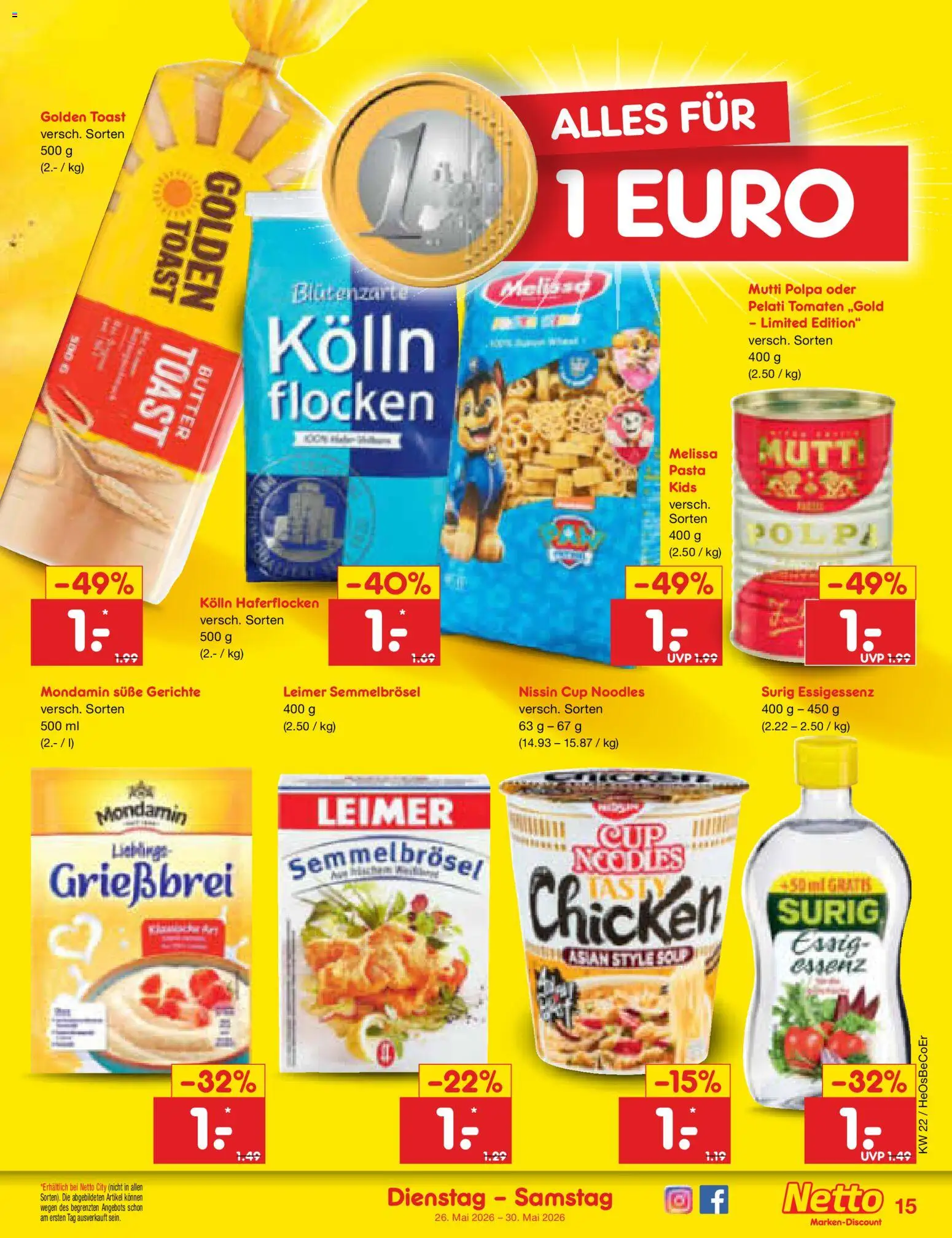 Netto Marken-Discount Prospekt 	 – gültig ab 26.05.2026 | Seite: 19 | Produkte: Kolln, Butter, Toast, Pasta