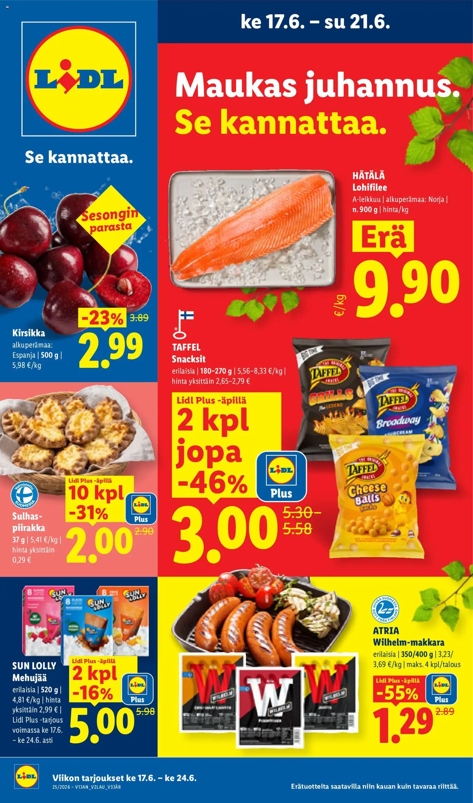 Lidl tarjoukset – voimassa 17.06.2026 alkaen | Sivu: 1 | Tuotteet: Mehujää, Piirakka