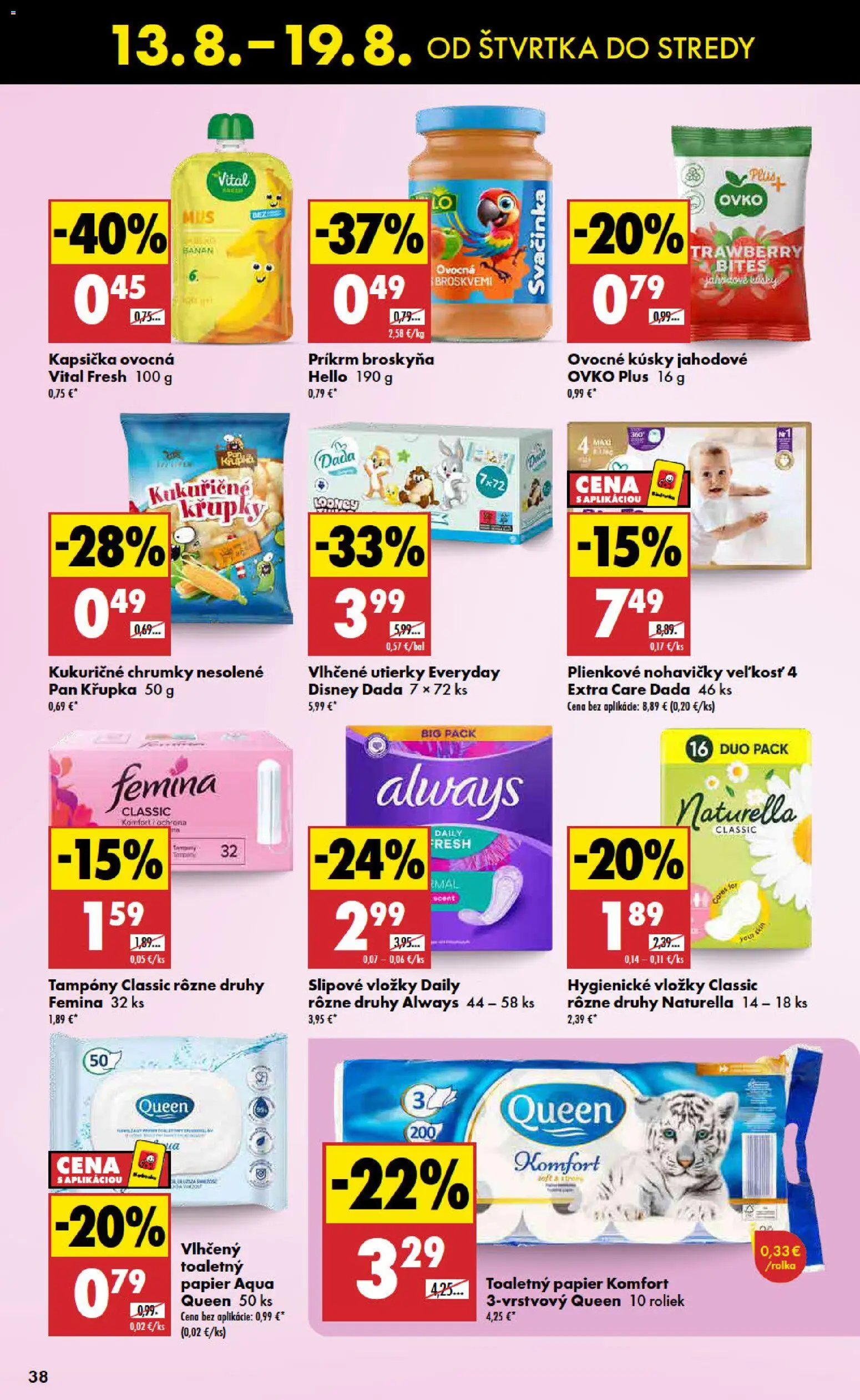 Nové Biedronka akcie – leták je platný od 13.08.2026 | Strana: 38 | Produkty: Toaletný papier, Nohavičky, Utierky