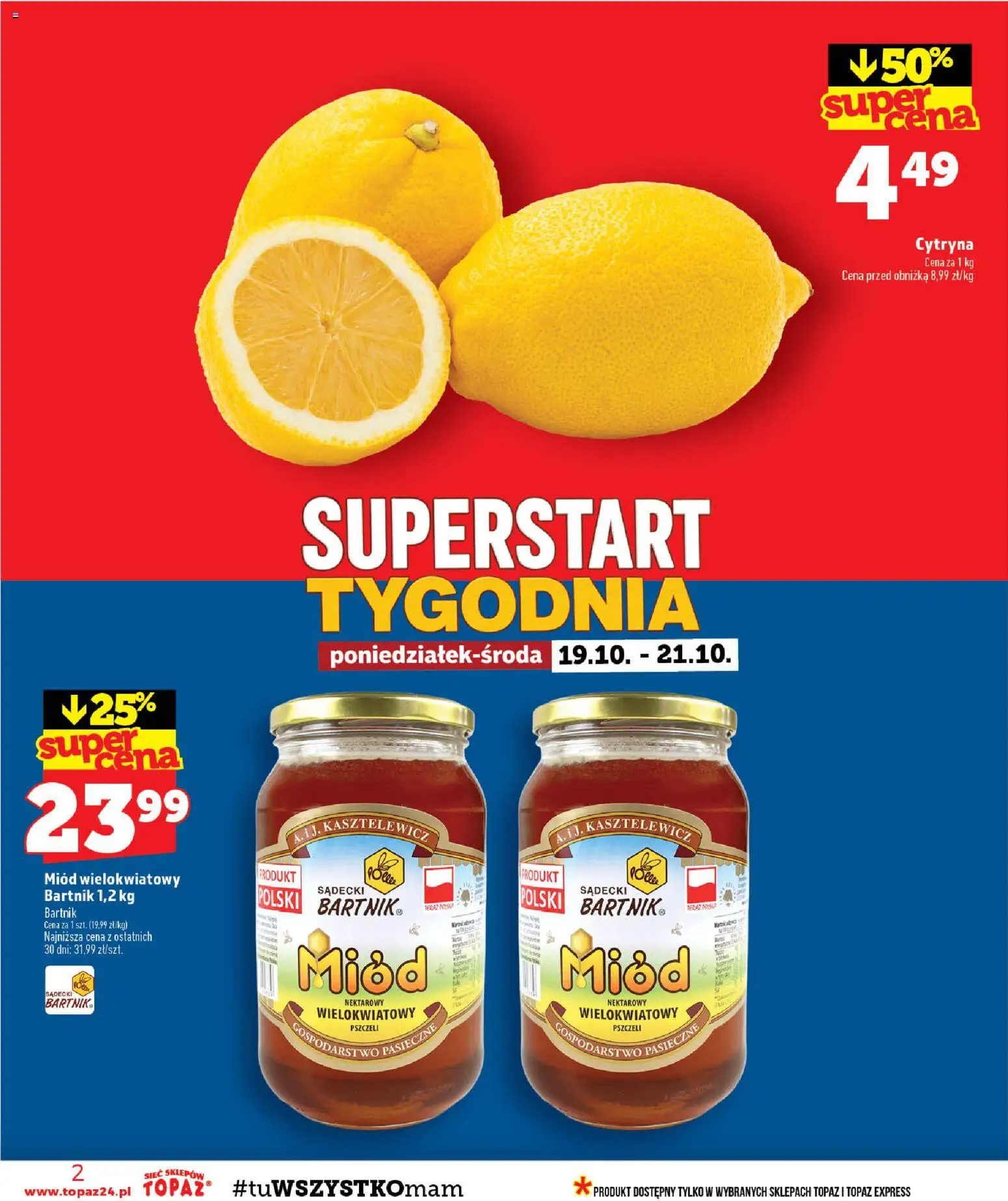 Topaz gazetka - MAZ od 15.10.2026 | Strona: 2 | Produkty: Cytryna, Miód, Miód wielokwiatowy