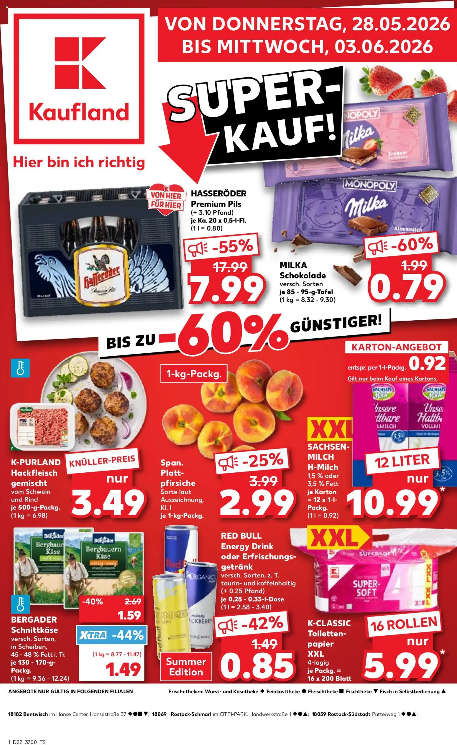 Kaufland Prospekt Rostock – gültig ab 28.05.2026 | Seite: 1 | Produkte: Schokolade, Pils, Wurst, Hasseröder
