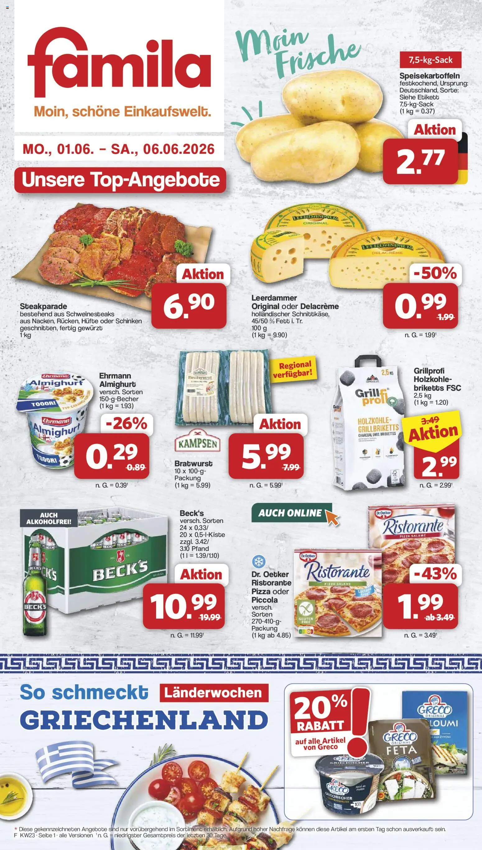 Famila Nordwest Prospekt – gültig ab 01.06.2026 | Seite: 1 | Produkte: Grill, Leerdammer, Schinken, Pizza
