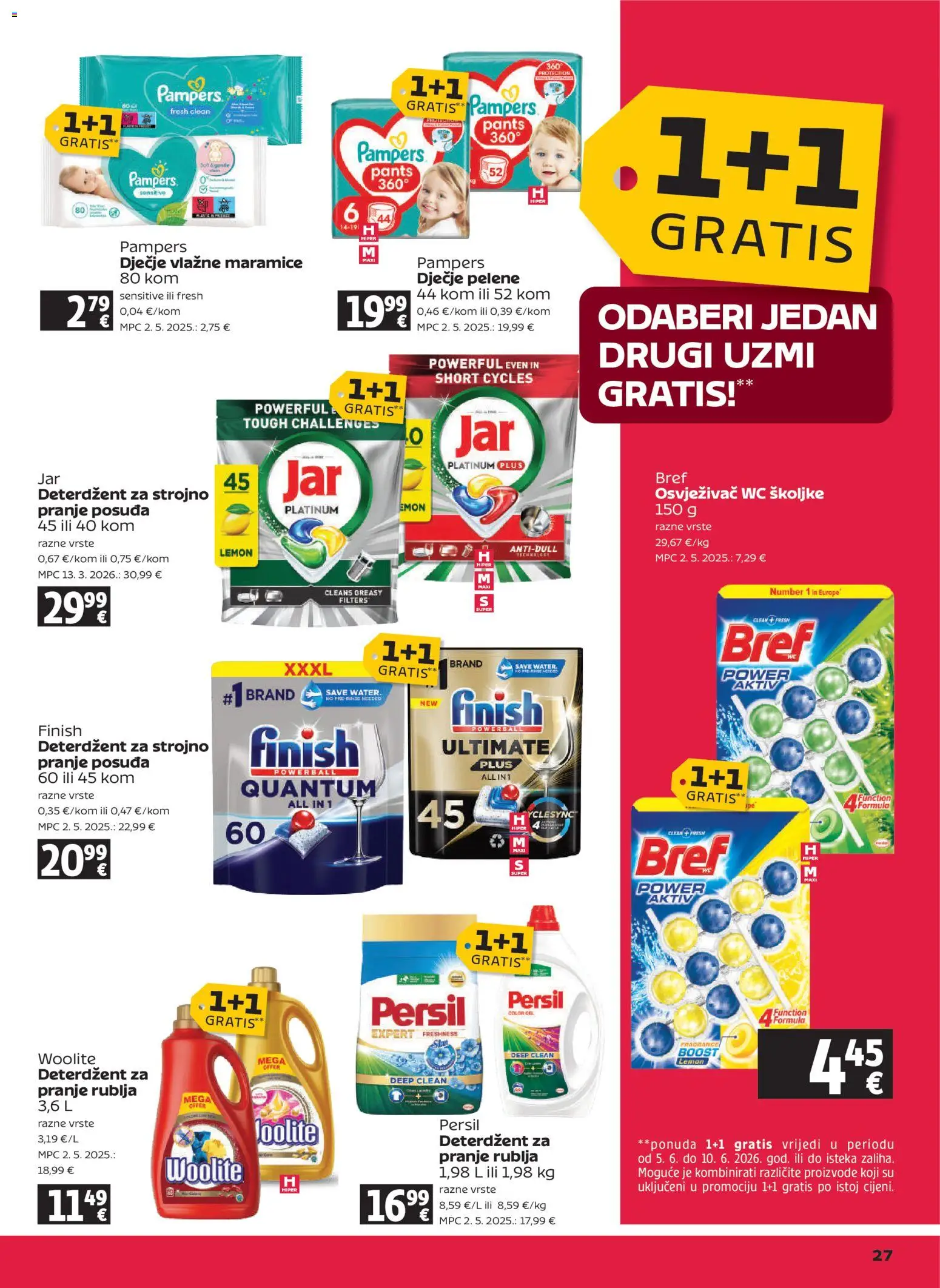 Tommy katalog | vrijedi od 05.06.2026 | Stranica: 27 | Proizvodi: Vlažne maramice, Deterdžent, Osvježivač wc školjke, Finish