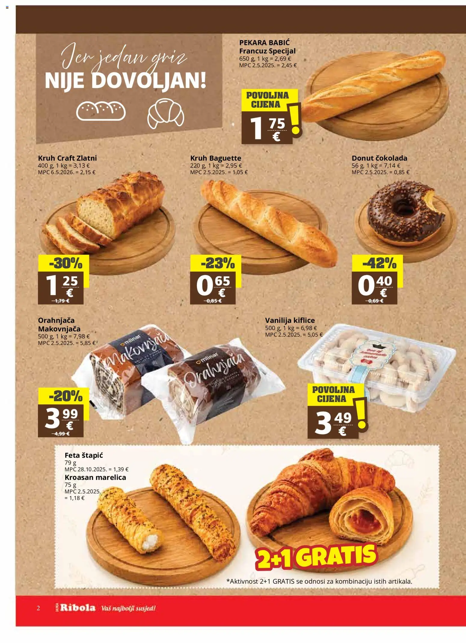 Ribola katalog | vrijedi od 27.05.2026 | Stranica: 2 | Proizvodi: Pekara, Kiflice, Čokolada, Kroasan