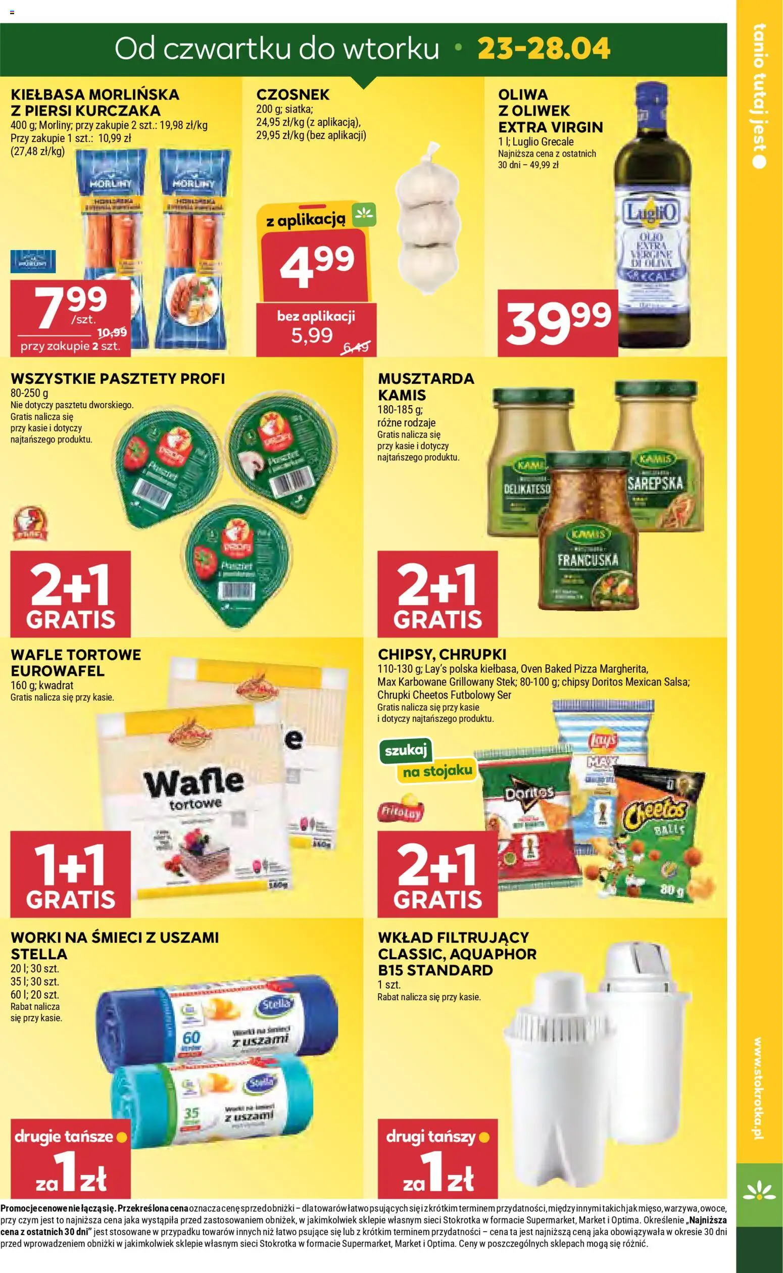Stokrotka gazetka od 23.04.2026 | Strona: 7 | Produkty: Kiełbasa, Chipsy, Wafle, Stokrotka