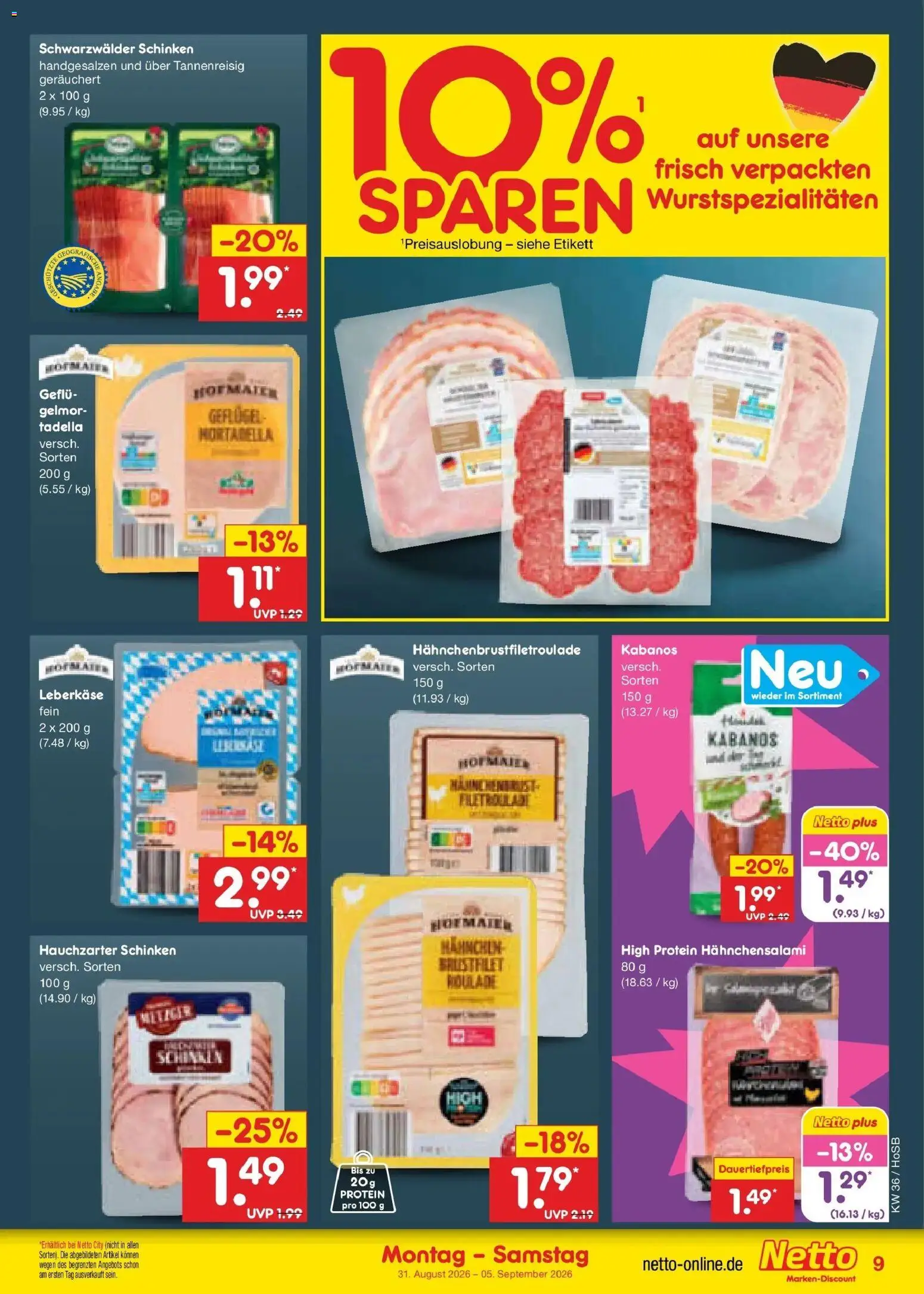 Netto Marken-Discount Prospekt Hannover (ab 31.08.2026) » Angebote | Seite: 11 | Produkte: Hahnchen, Schinken, Leberkase