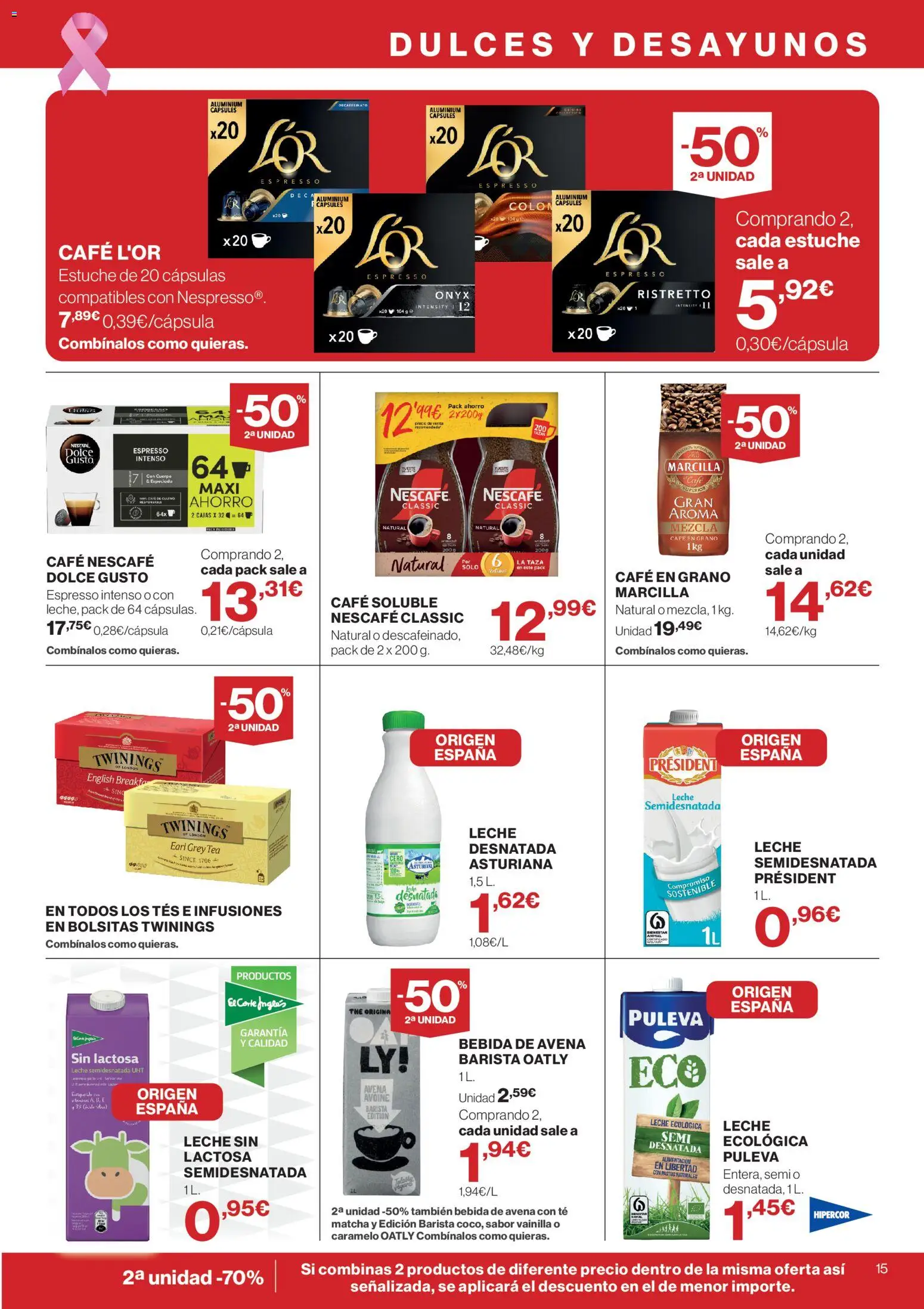 Hipercor catálogo │ válido desde el 15/10/2026 | Página: 15 | Productos: Leche semidesnatada, Leche, Bebida de avena, Matcha
