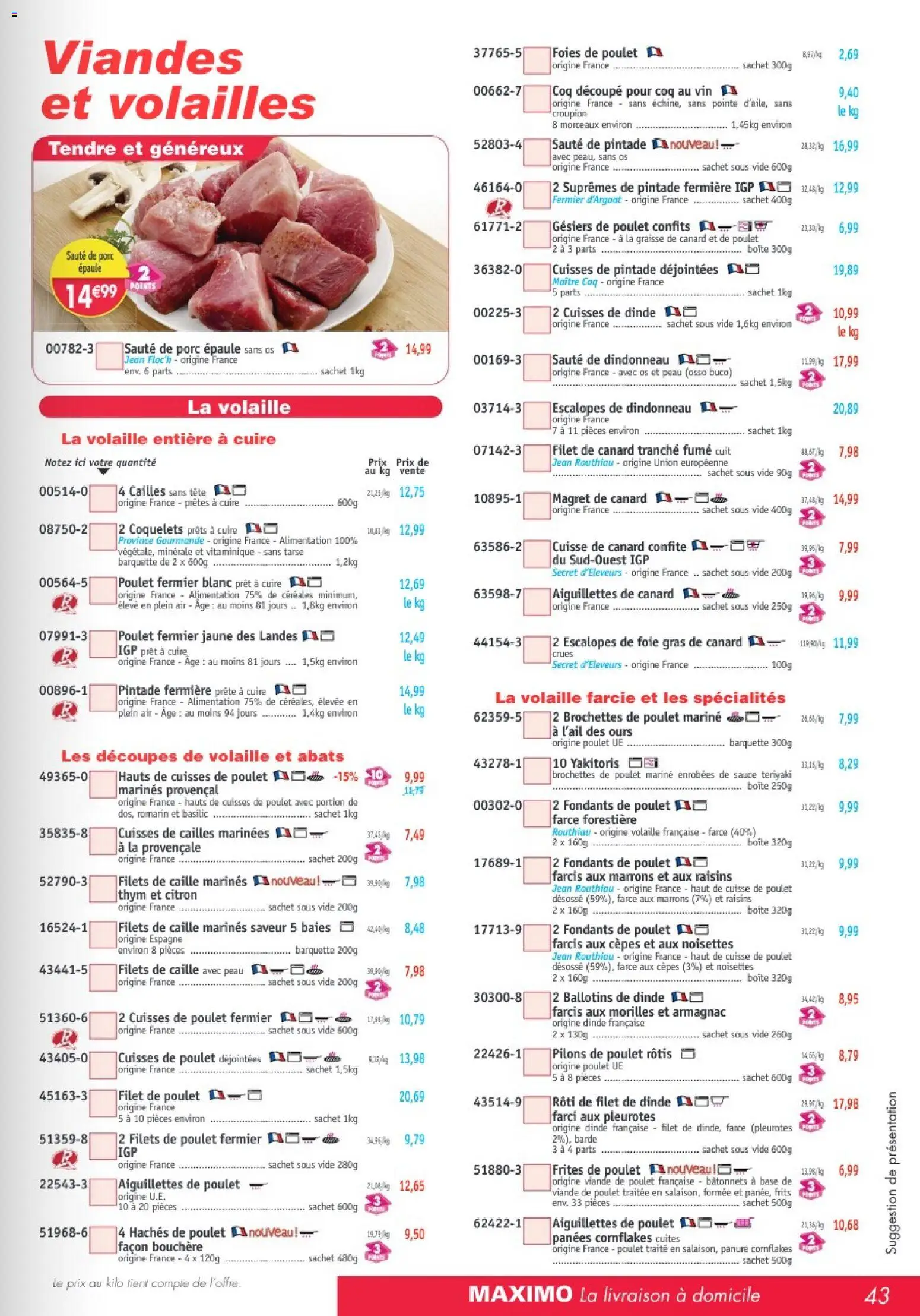 {H1} | Page: 43 | Produits: Filet de dinde, Volaille, Pintade, Viande de poulet