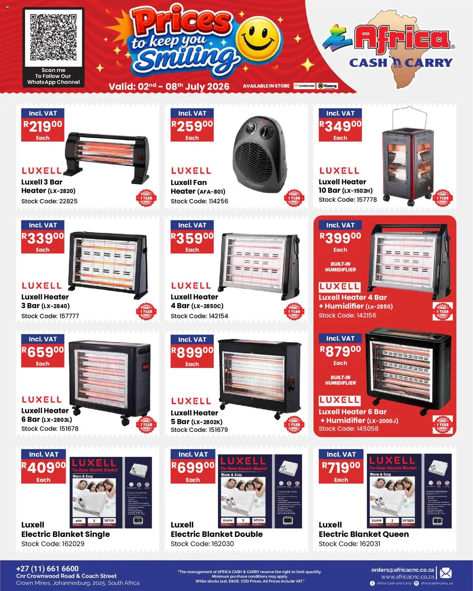New Africa Cash & Carry catalogue – valid from 02/07/2026 | Page: 37 | Products: Fan, Blanket, Heater, Stock