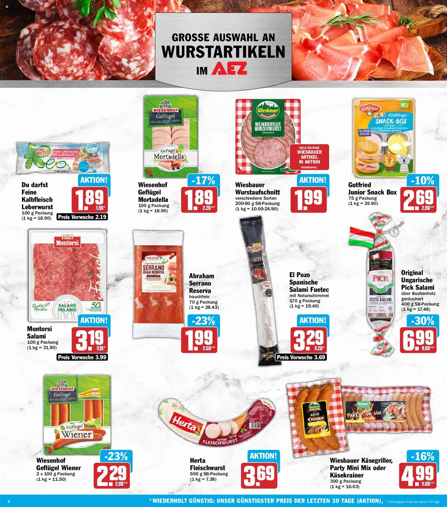 AEZ Prospekt – gültig ab 08.06.2026 | Seite: 4 | Produkte: Käse, Box, Käsekrainer, Salami