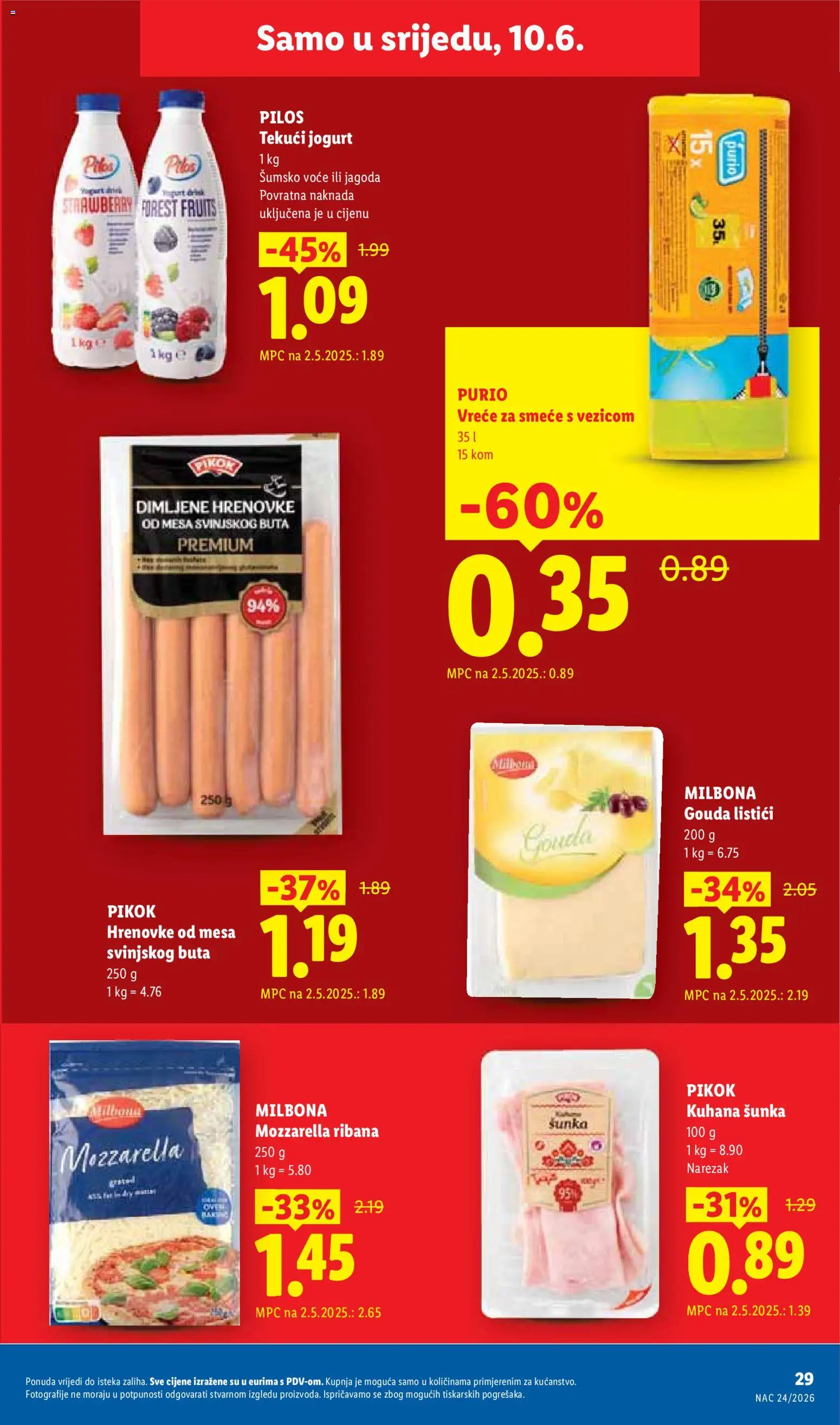Lidl katalog | vrijedi od 08.06.2026 | Stranica: 29 | Proizvodi: Jogurt, Narezak, Vreće za smeće, Gouda