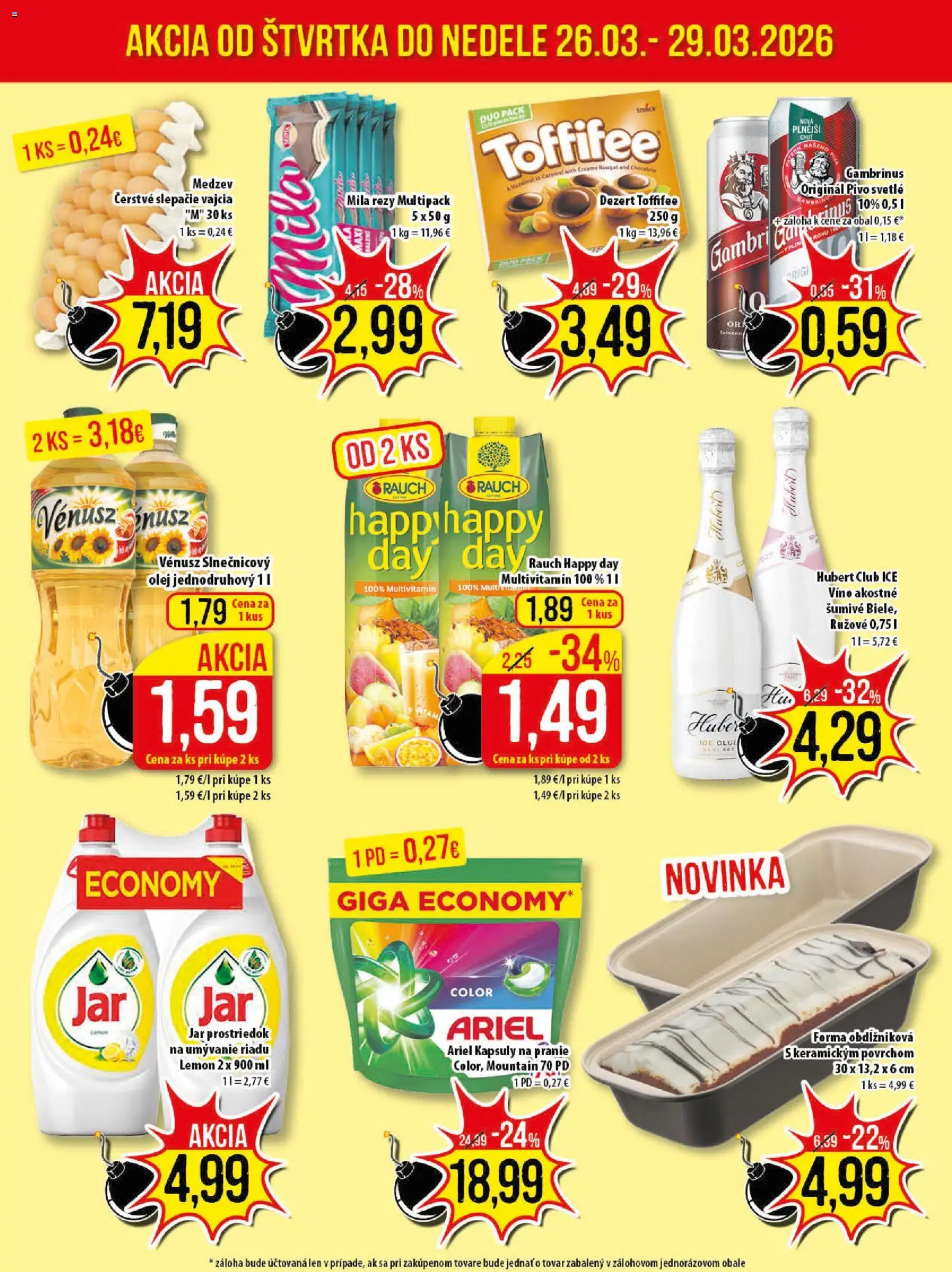 Nové Klas akcie – leták je platný od 23.03.2026 | Strana: 24 | Produkty: Toffifee, Ariel, Mila, Jar