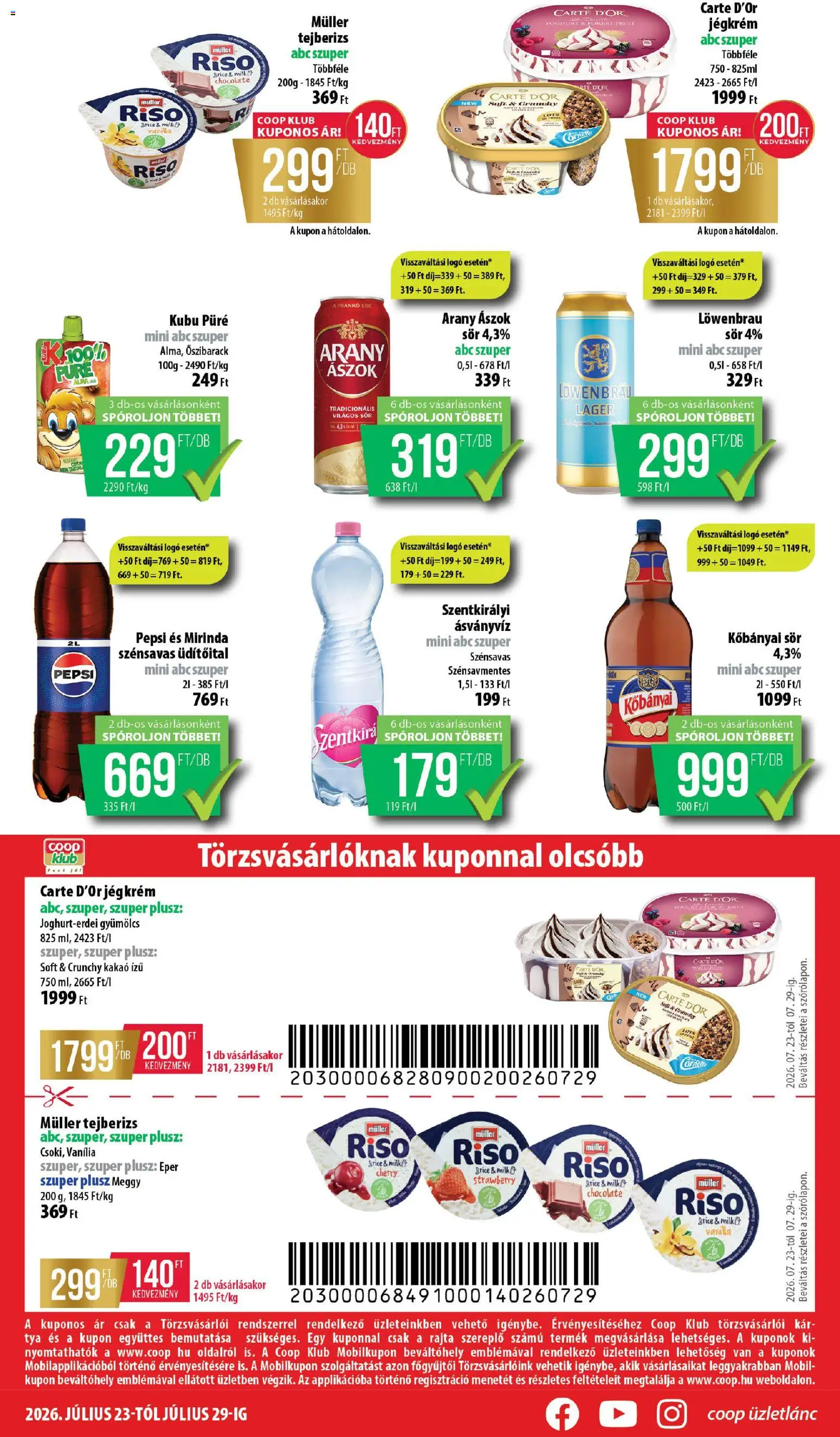 COOP akciós ujság - amely érvényes a következő dátumtól: 2026.07.23. | Oldal: 8 | Termékek: Gyümölcs, Meggy, Arany ászok, Jégkrém