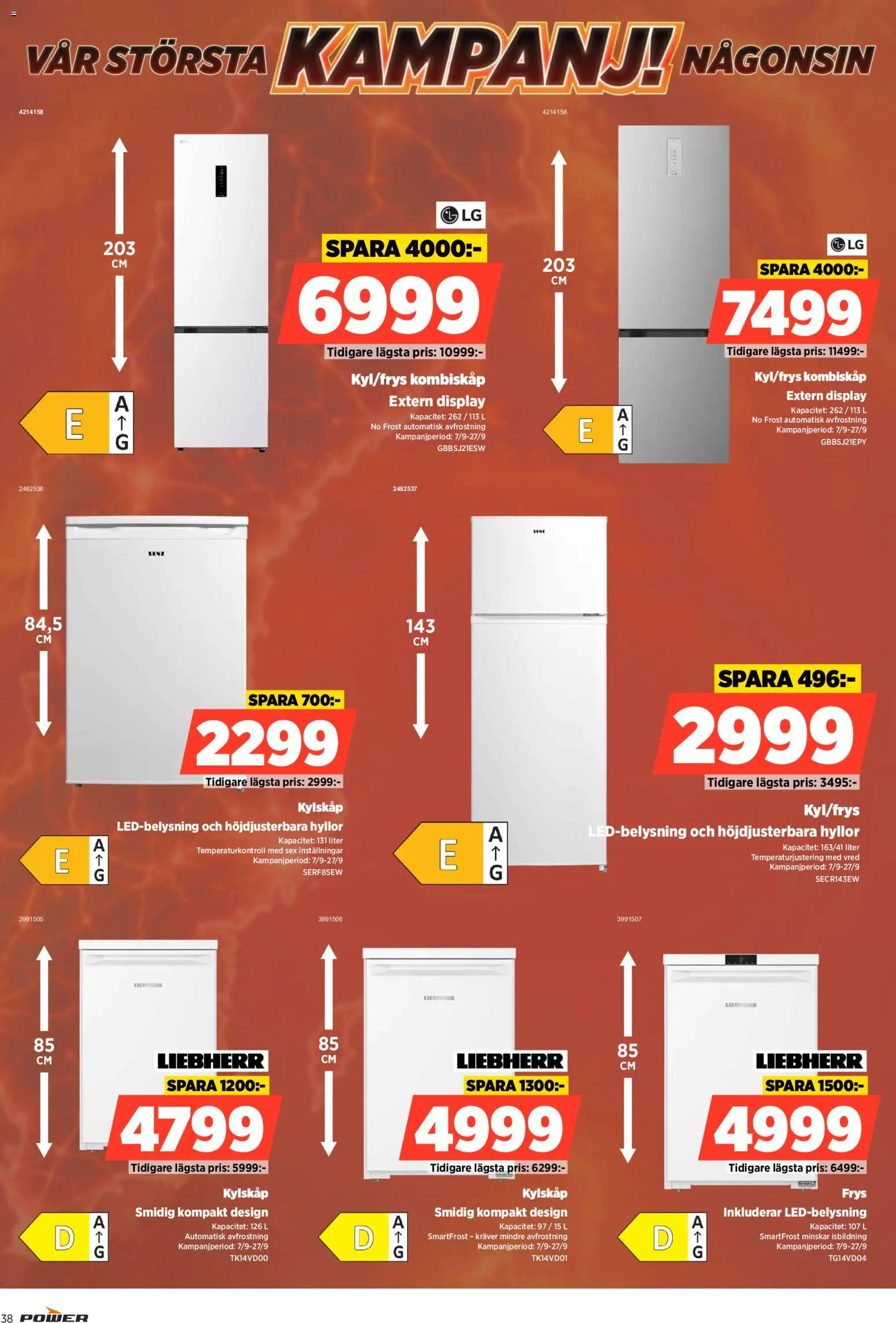 Power reklamblad aktuell från 07/09/2026 | Sida: 38 | Produkter: Kylskåp