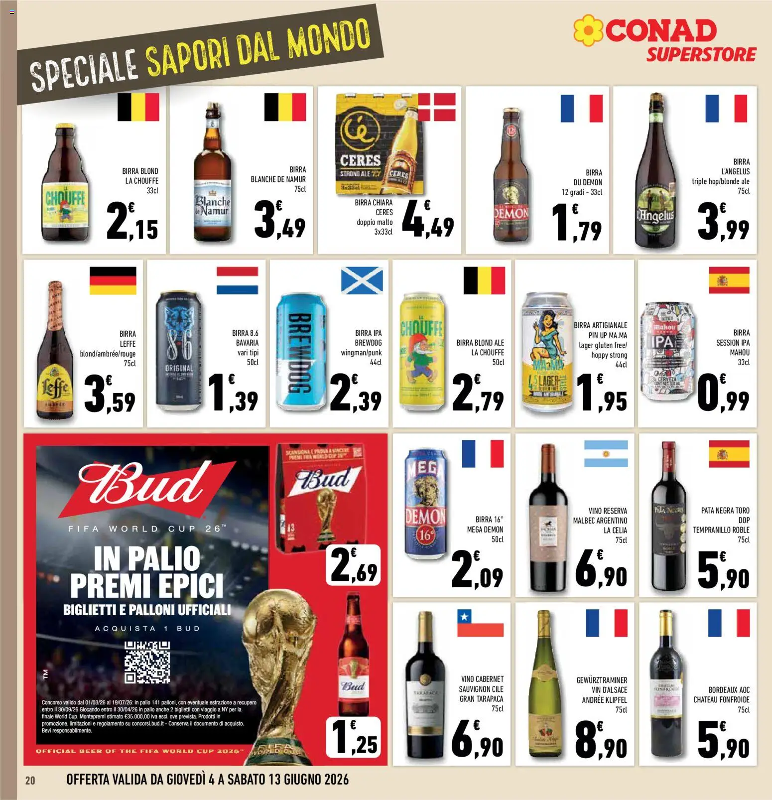 Volantino Conad del 04.06.2026 | Pagina: 20 | Prodotti: Birra, Vino, Ceres, The