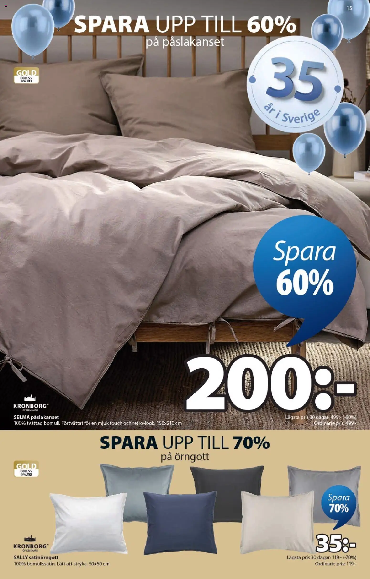 JYSK reklamblad aktuell från 30.03.2026 | Sida: 15 | Produkter: Örngott, Påslakanset