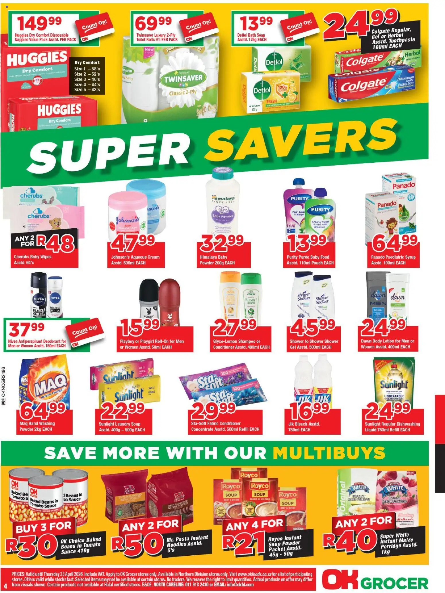 New OK Foods catalogue – valid from 15.04.2026 | Page: 4 | Products: Pasta, Cream, Fruit, Washing powder