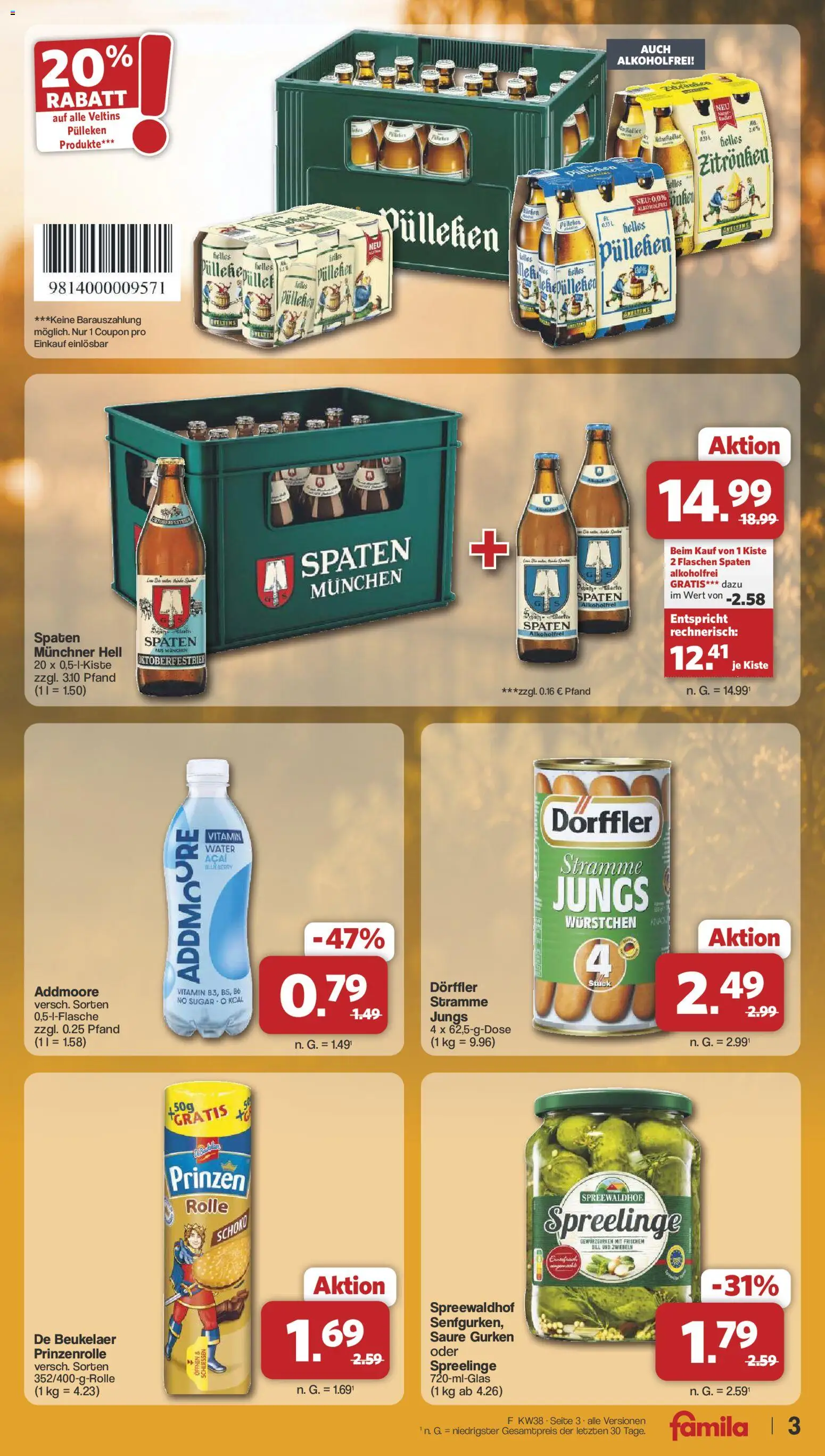 Famila Nordwest Sonderangebote – gültig ab 14.09.2026 | Seite: 3 | Produkte: Veltins pulleken, Zwiebeln, Dill, Veltins