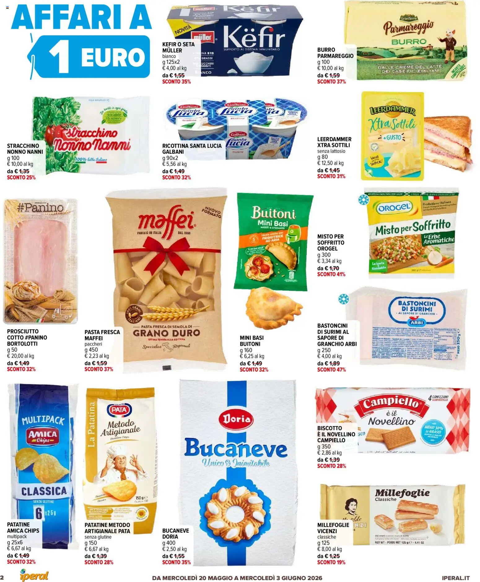 Volantino Iperal del 20.05.2026 | Pagina: 2 | Prodotti: Prosciutto, Burro, Pasta, Paccheri